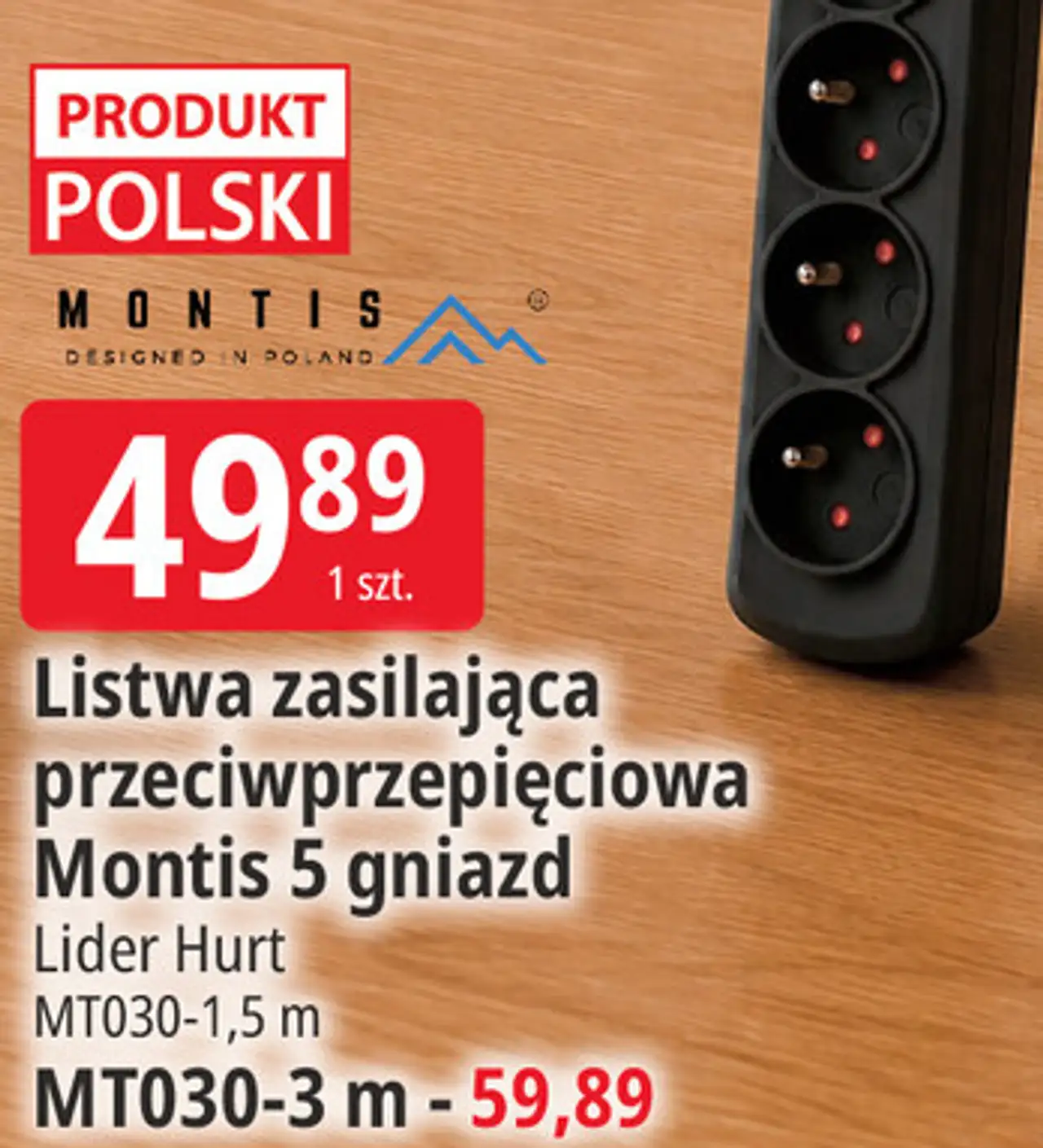 Listwa zasilająca przeciwprzepięciowa Montis 5 gniazd
