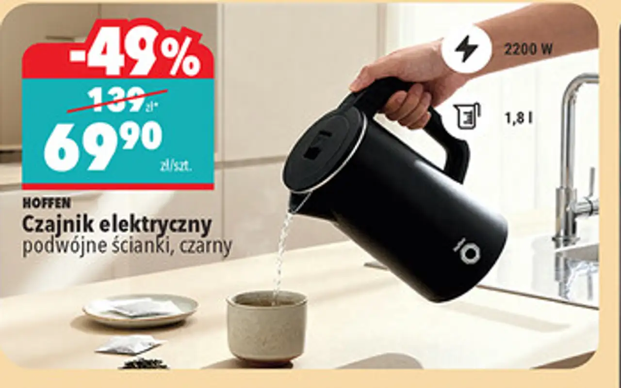 Czajnik elektryczny podwójne ścianki, czarny HOFFEN