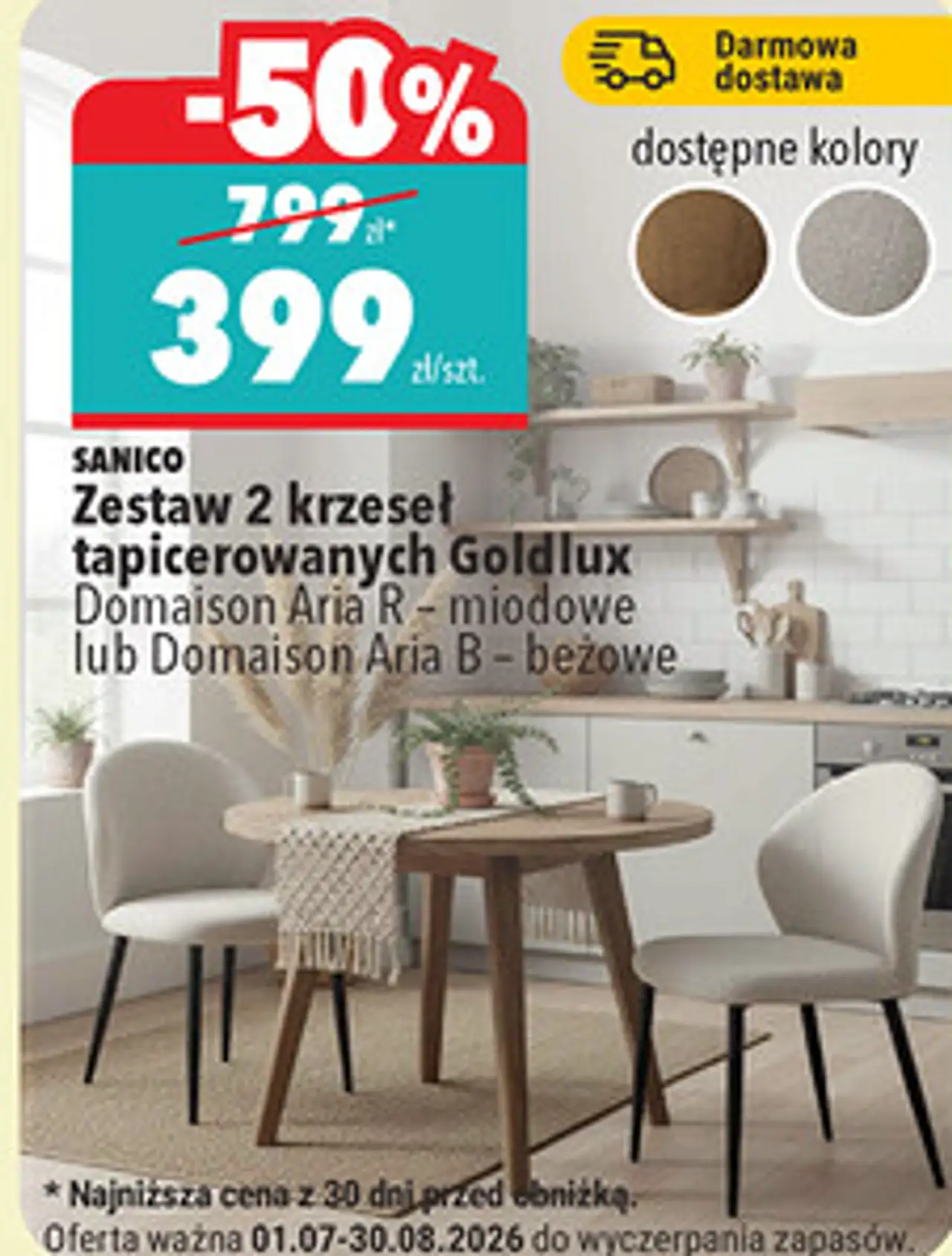 Zestaw 2 krzeseł tapicerowanych Goldlux Sanico