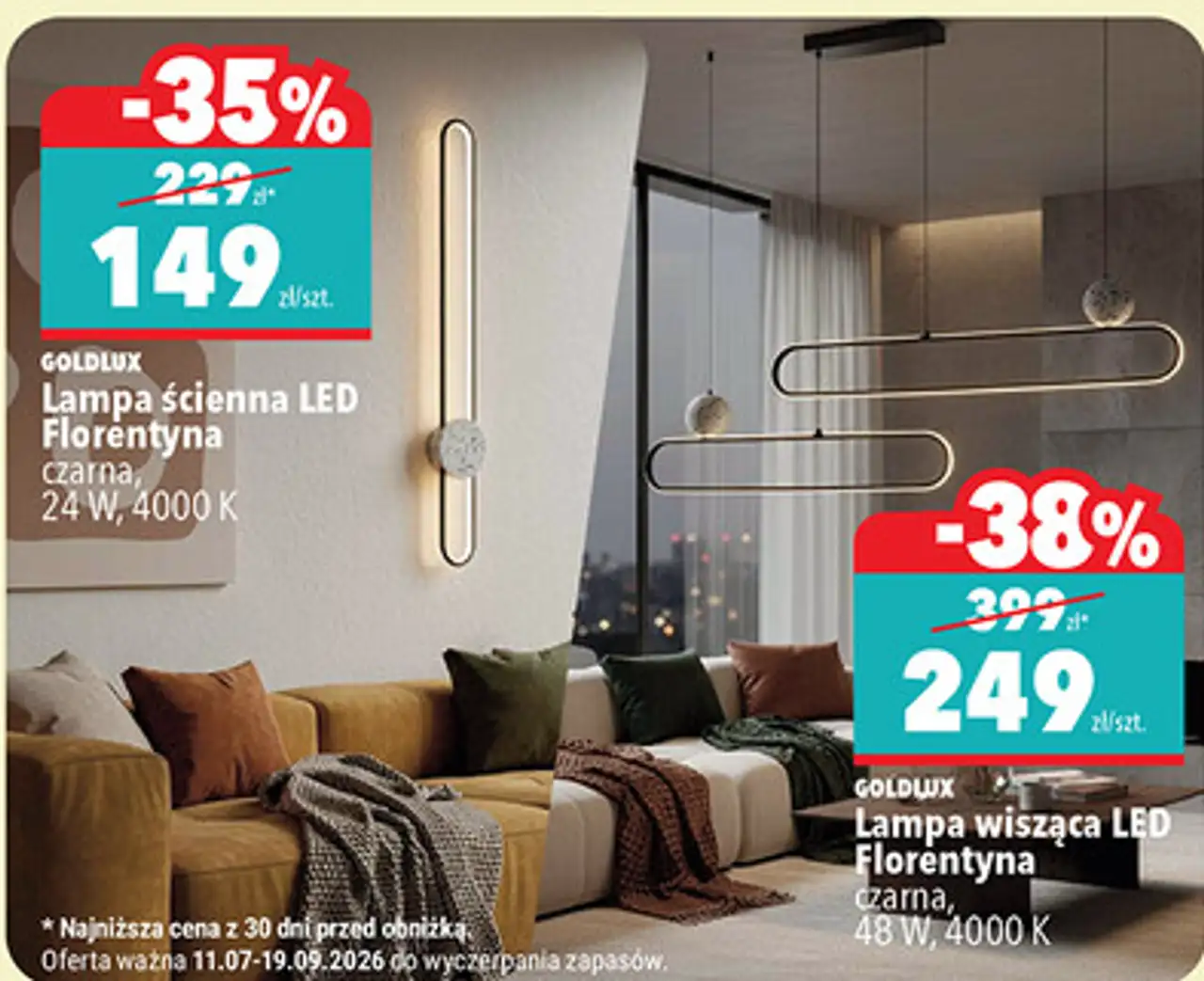 Lampy wiszące i ścienne LED Florentyna Goldlux