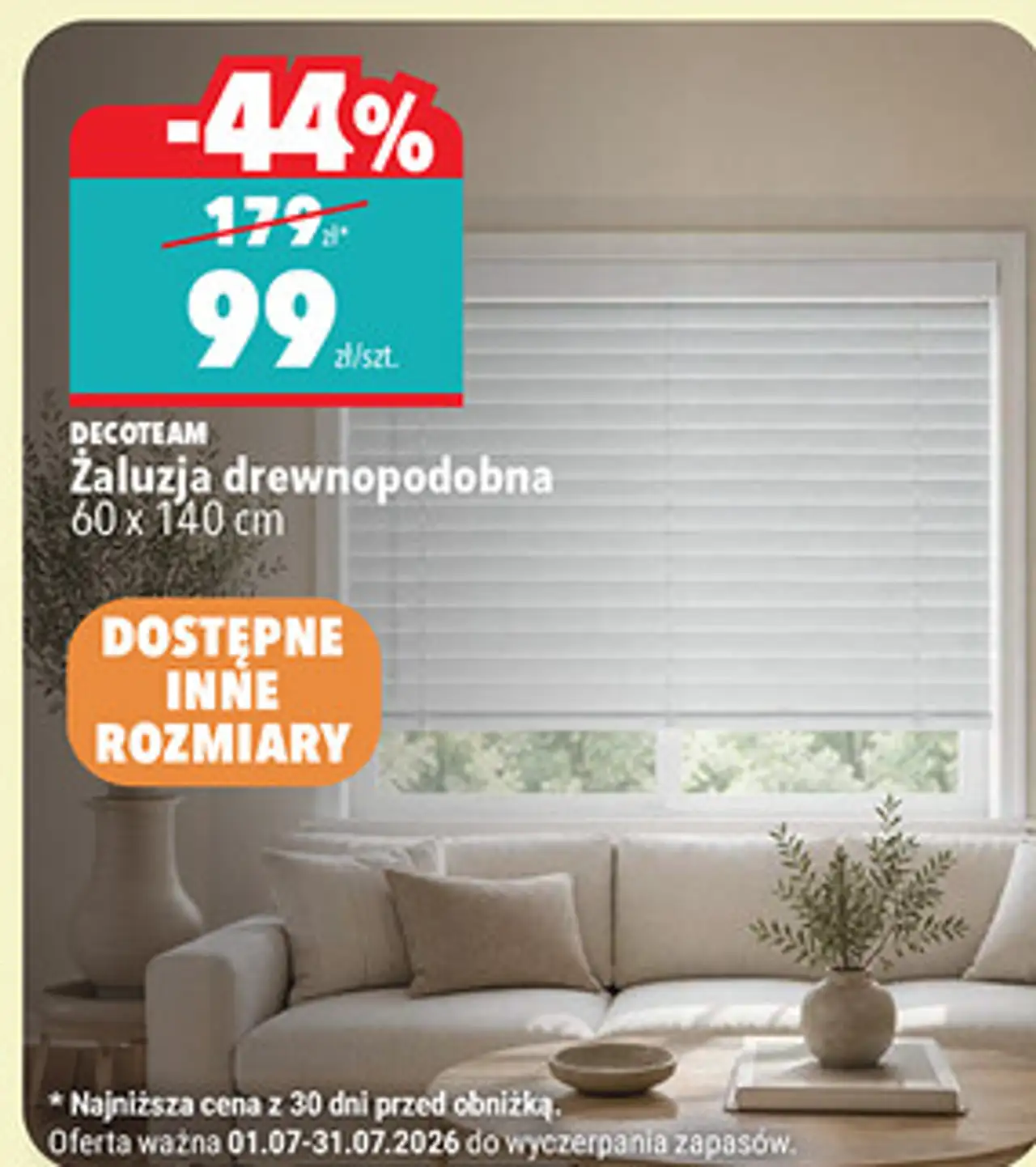 Żaluzja drewnopodobna Decoteam 60 x 140 cm