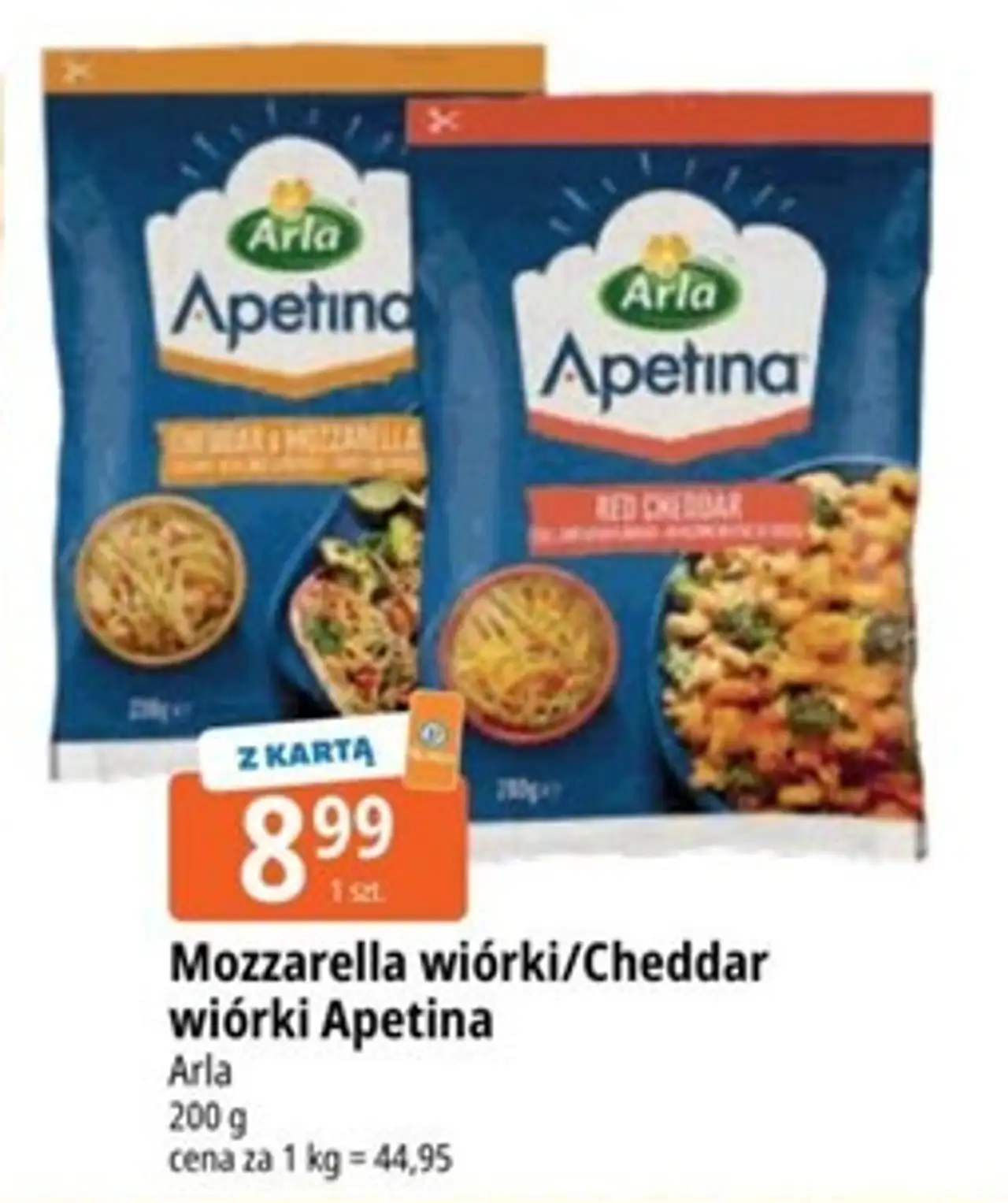Mozzarella wiórki/Cheddar wiórki Apetina Arla