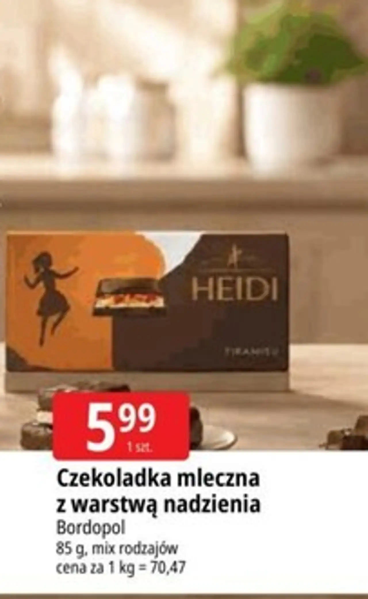 Czekoladka mleczna z warstwą nadzienia Bordopol Heidi