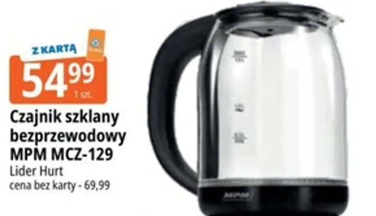 Czajnik szklany bezprzewodowy MPM MCZ-129 Lider Hurt