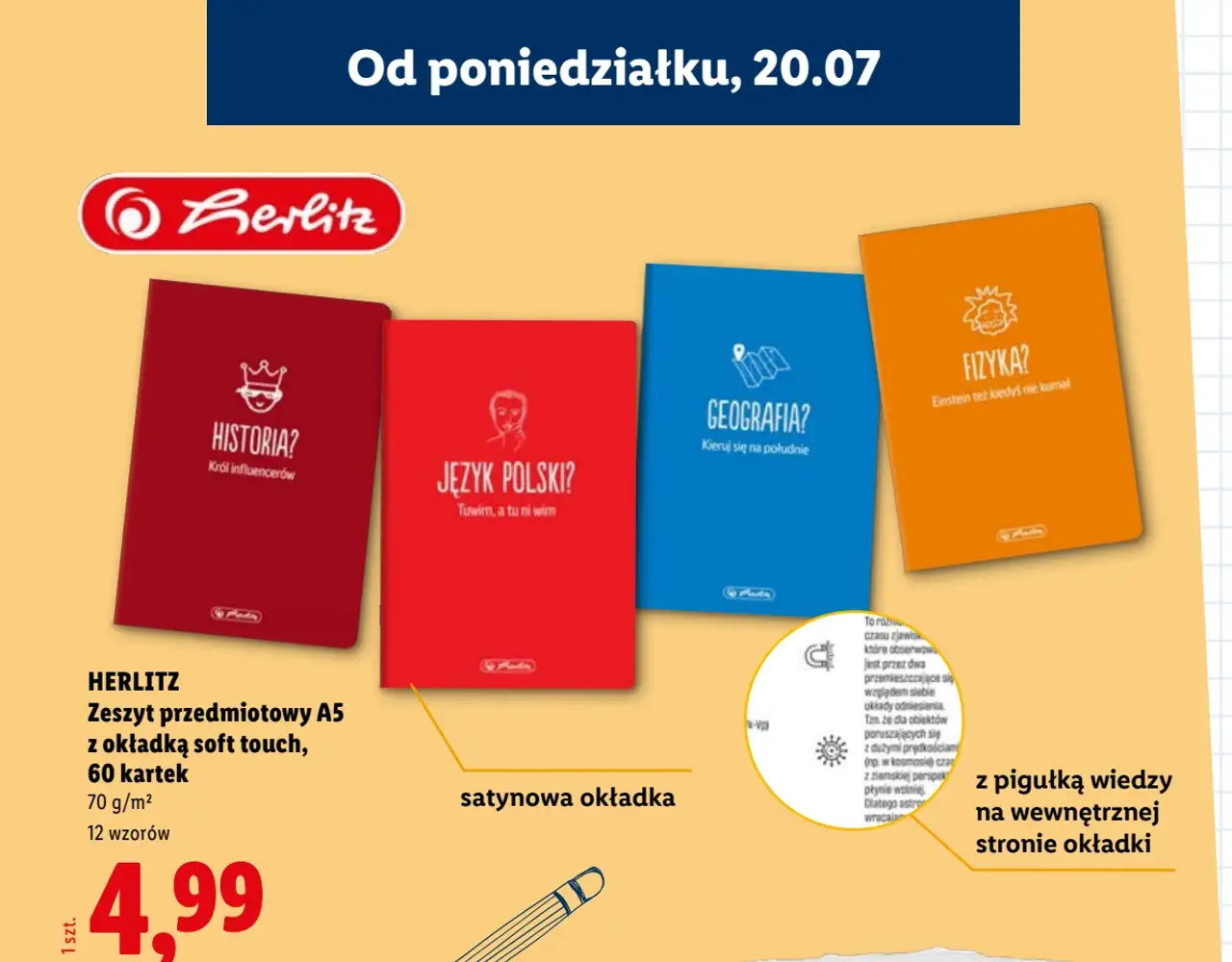Herlitz Zeszyt przedmiotowy A5 z okładką soft touch, 60 kartek