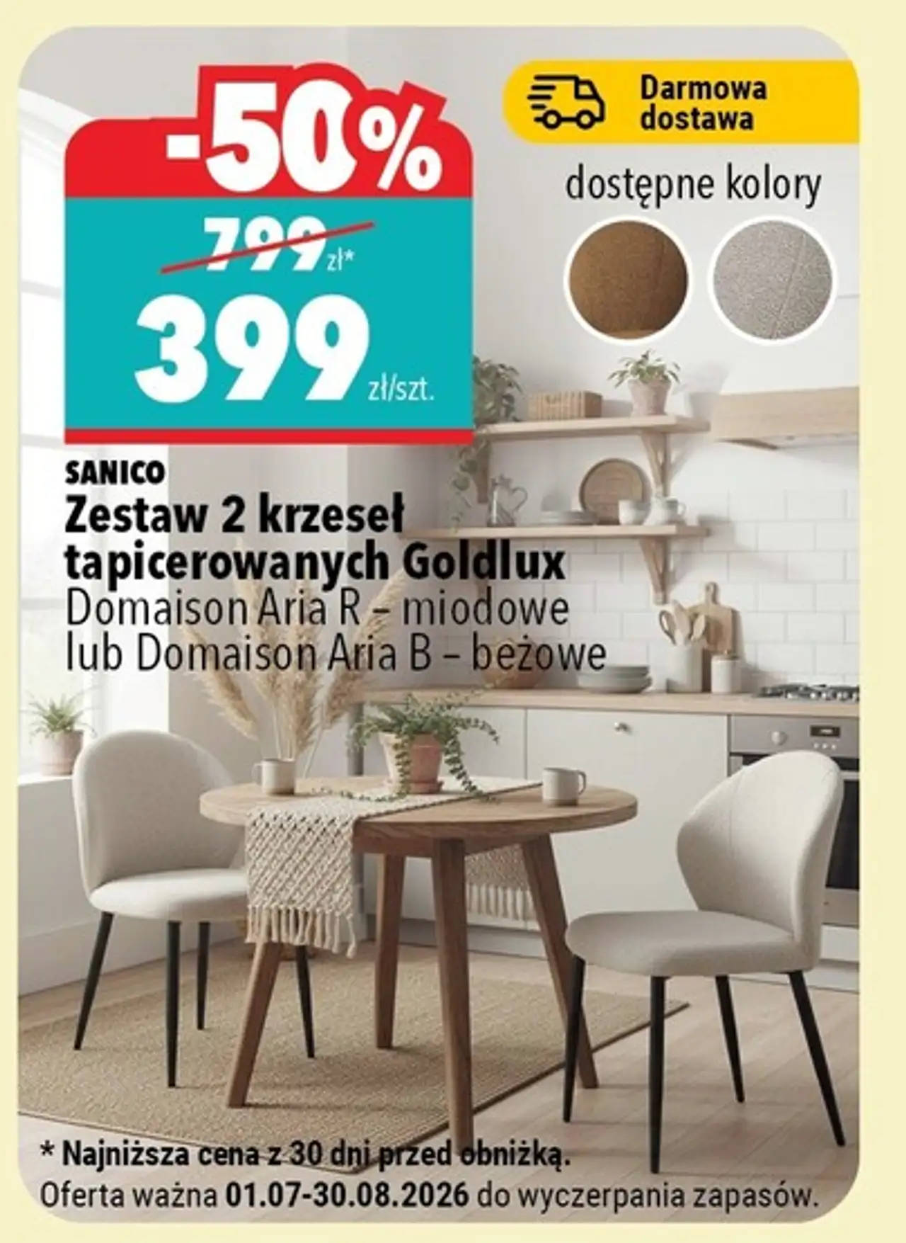 SANICO Zestaw 2 krzeseł tapicerowanych Goldlux Domaison Aria R / Aria B