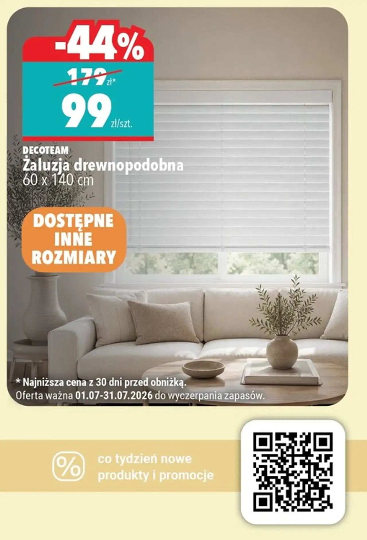 DECOTEAM Żaluzja drewnopodobna 60 x 140 cm