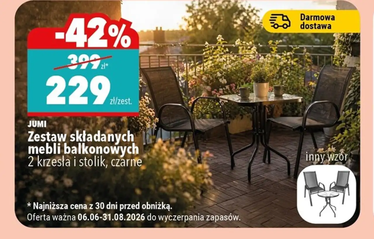 Jumi Zestaw składanych mebli balkonowych 2 krzesła i stolik, czarne