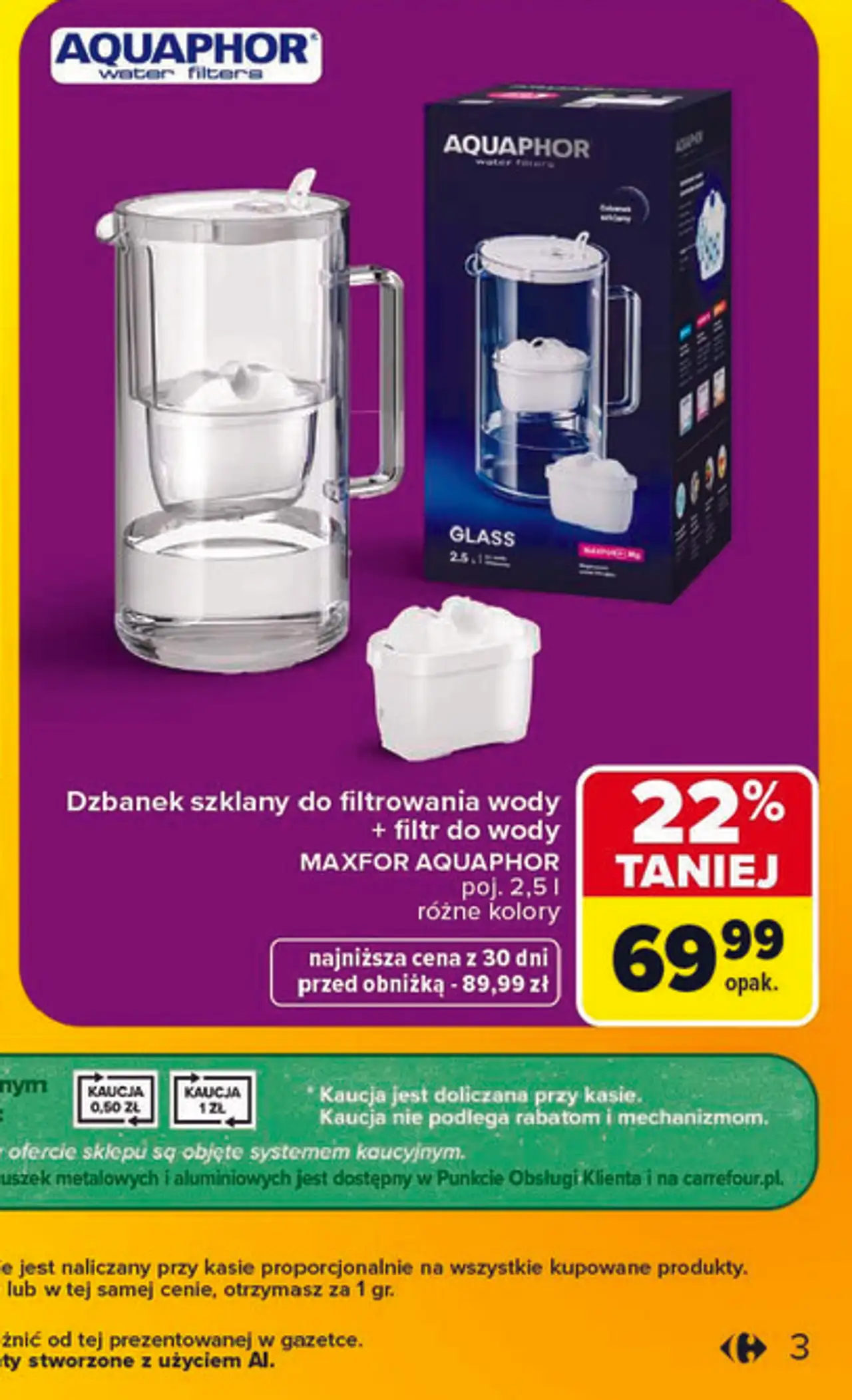 Dzbanek szklany do filtrowania wody + filtr do wody MAXFOR AQUAPHOR