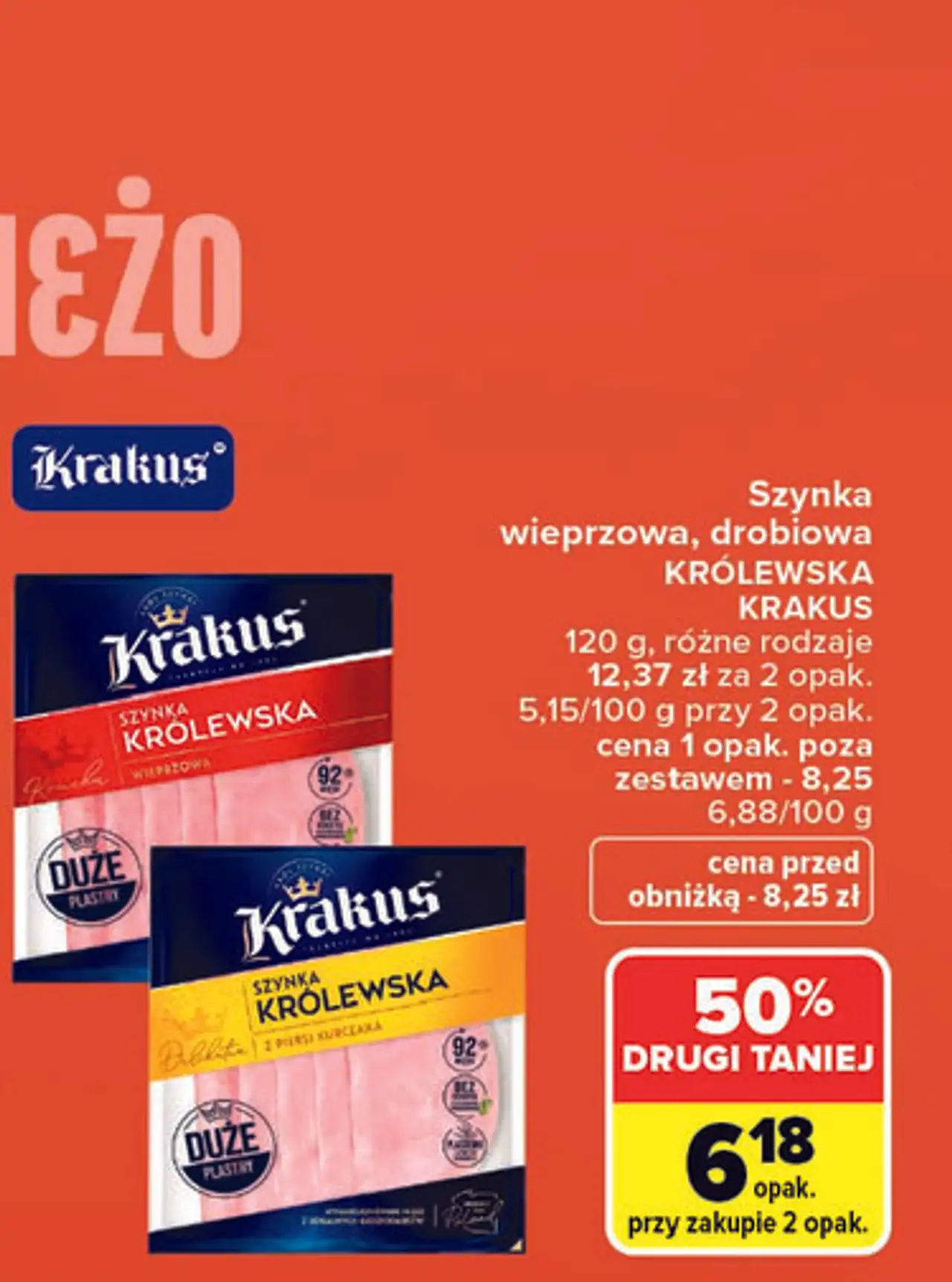 Szynka wieprzowa, drobiowa Królewska Krakus