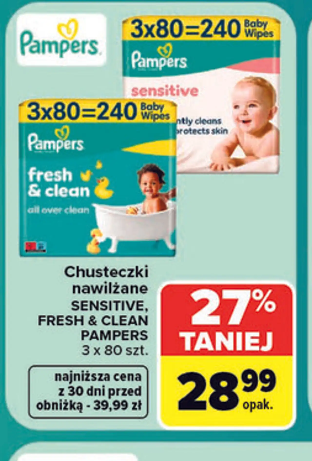 Chusteczki nawilżane Pampers Sensitive, Fresh & Clean