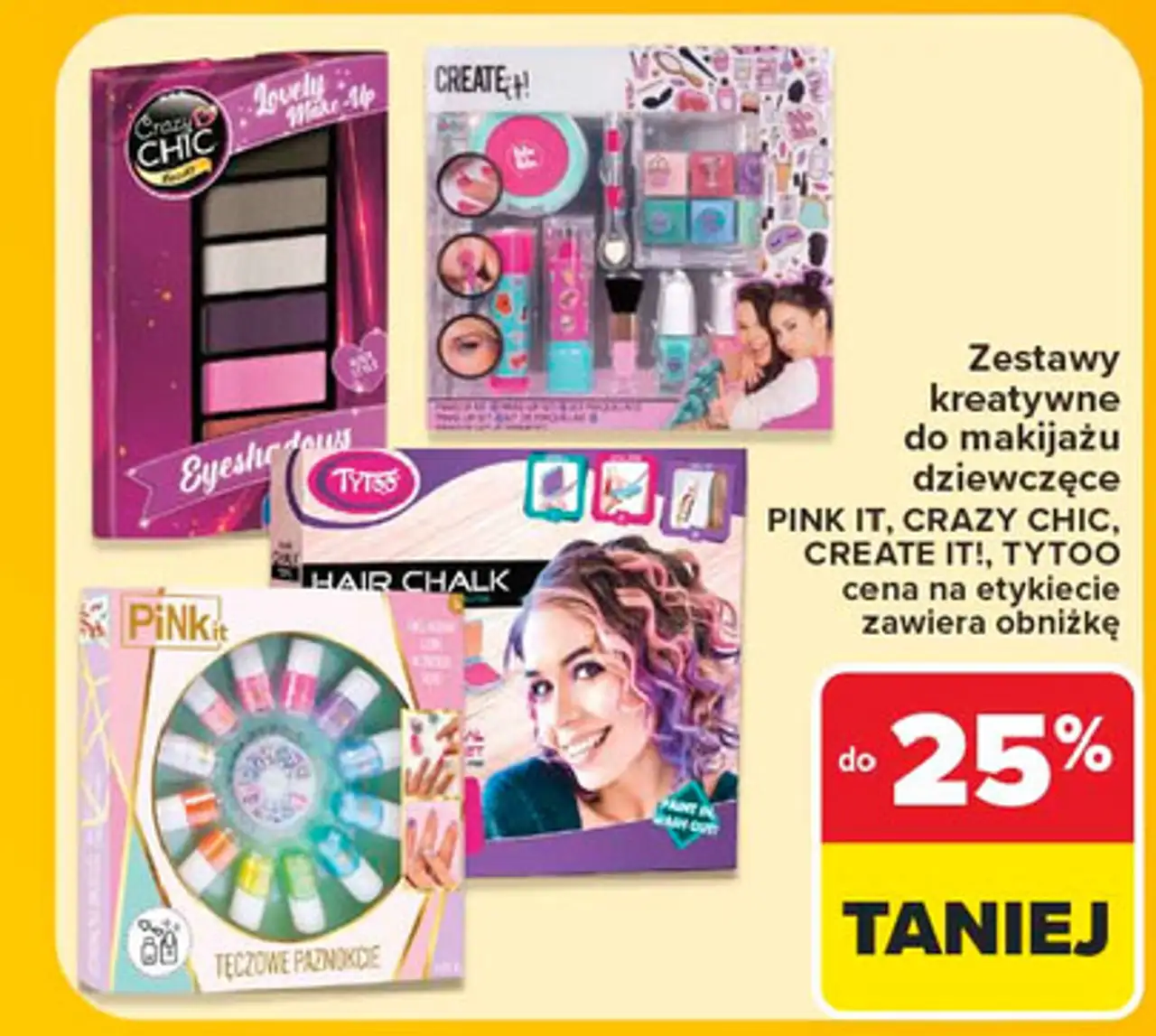 Zestawy kreatywne do makijażu dziewczęce PINK IT, CRAZY CHIC, CREATE IT!, TYTOO
