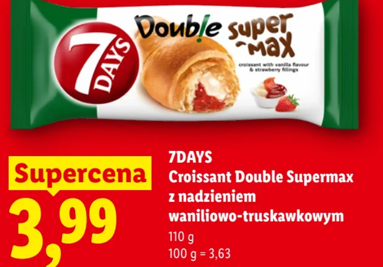 7DAYS Croissant Double Supermax z nadzieniem waniliowo-truskawkowym