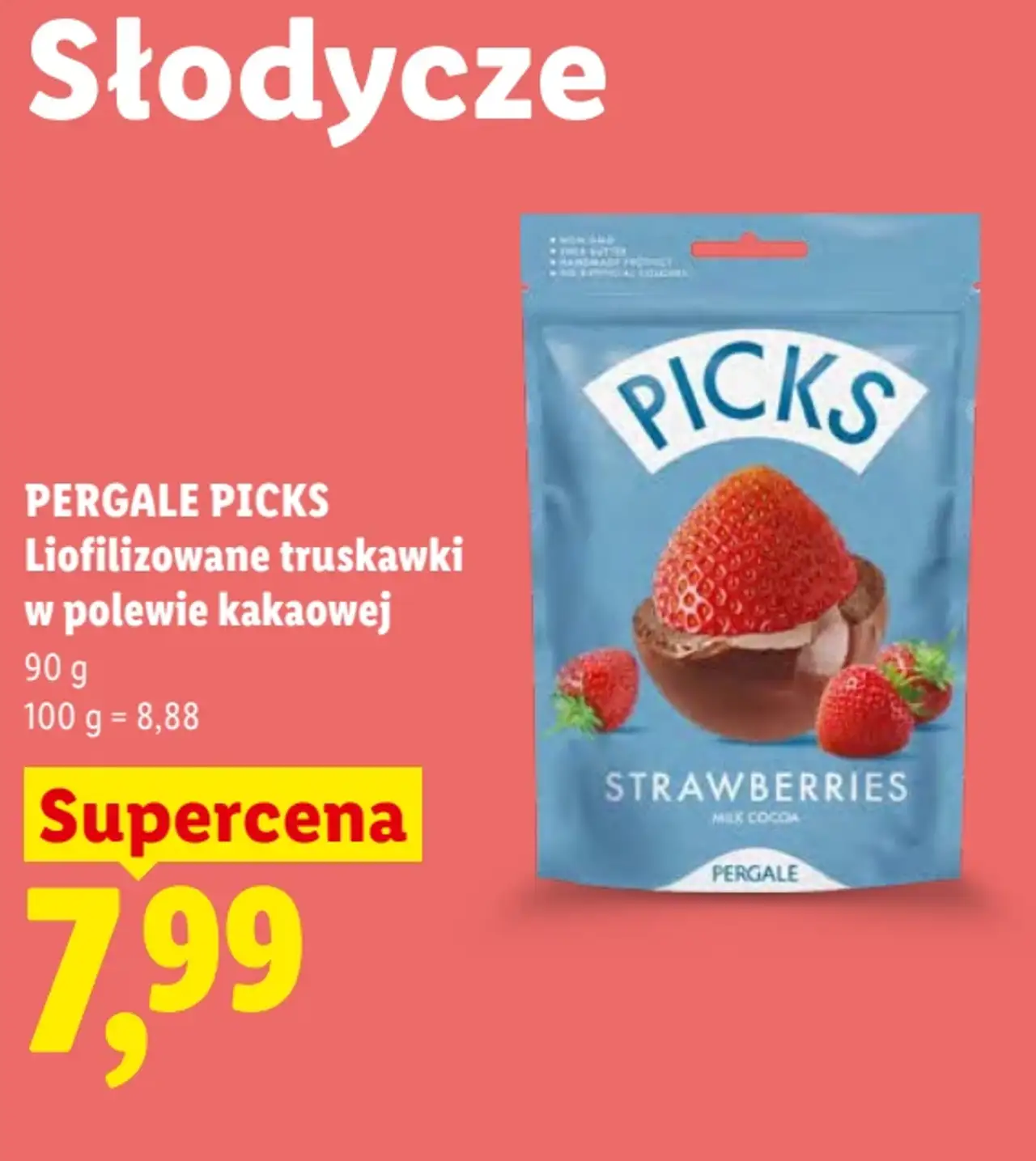 Pergale Picks Liofilizowane truskawki w polewie kakaowej