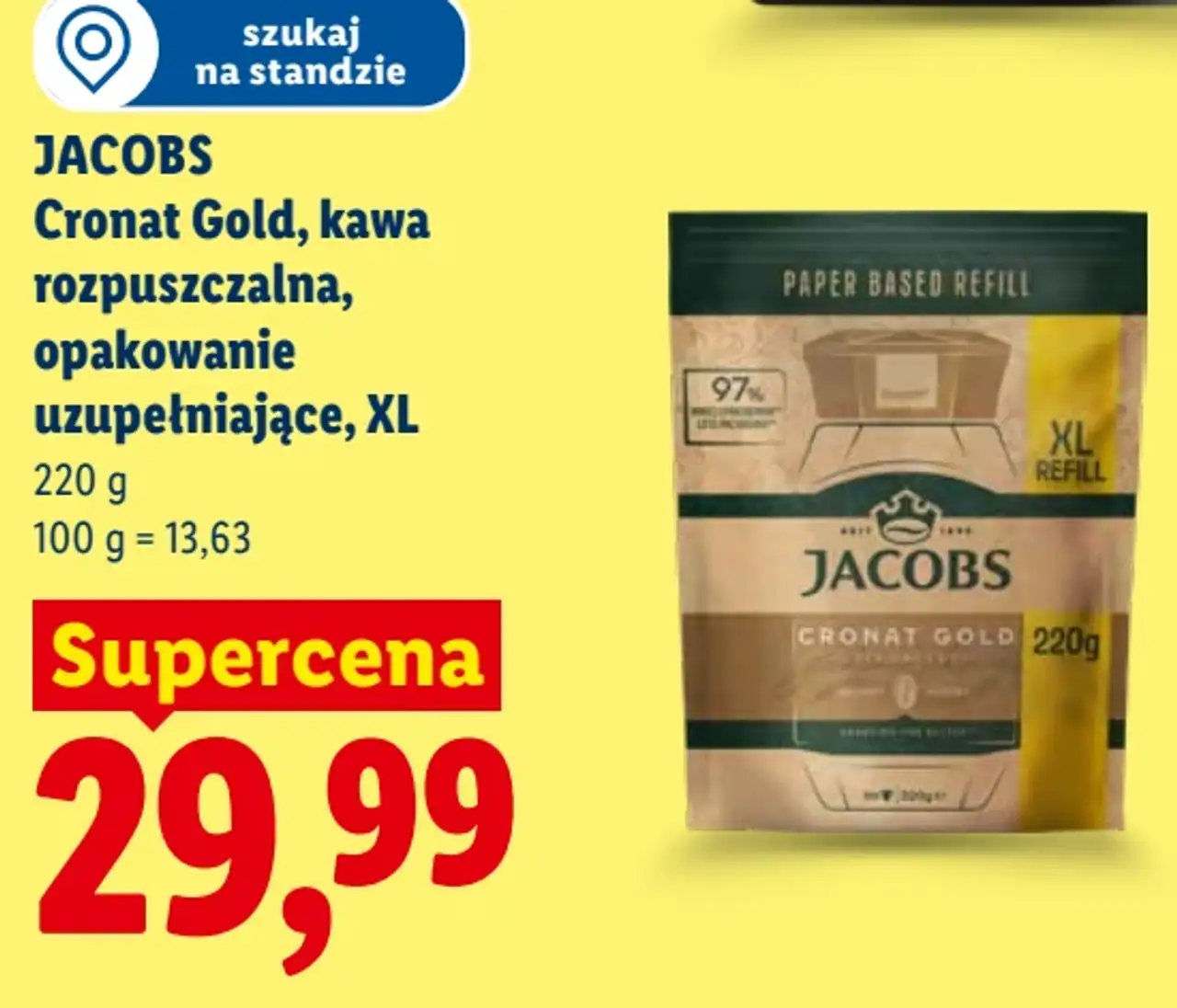 JACOBS Cronat Gold, kawa rozpuszczalna, opakowanie uzupełniające, XL