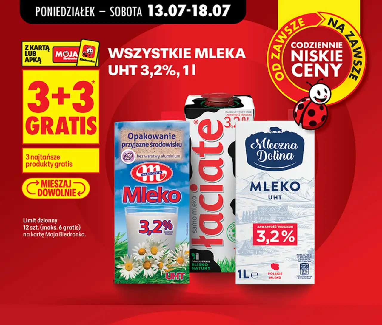 Wszystkie mleka UHT 3,2%, 1 l (Mlekovita, Łaciate, Mleczna Dolina)
