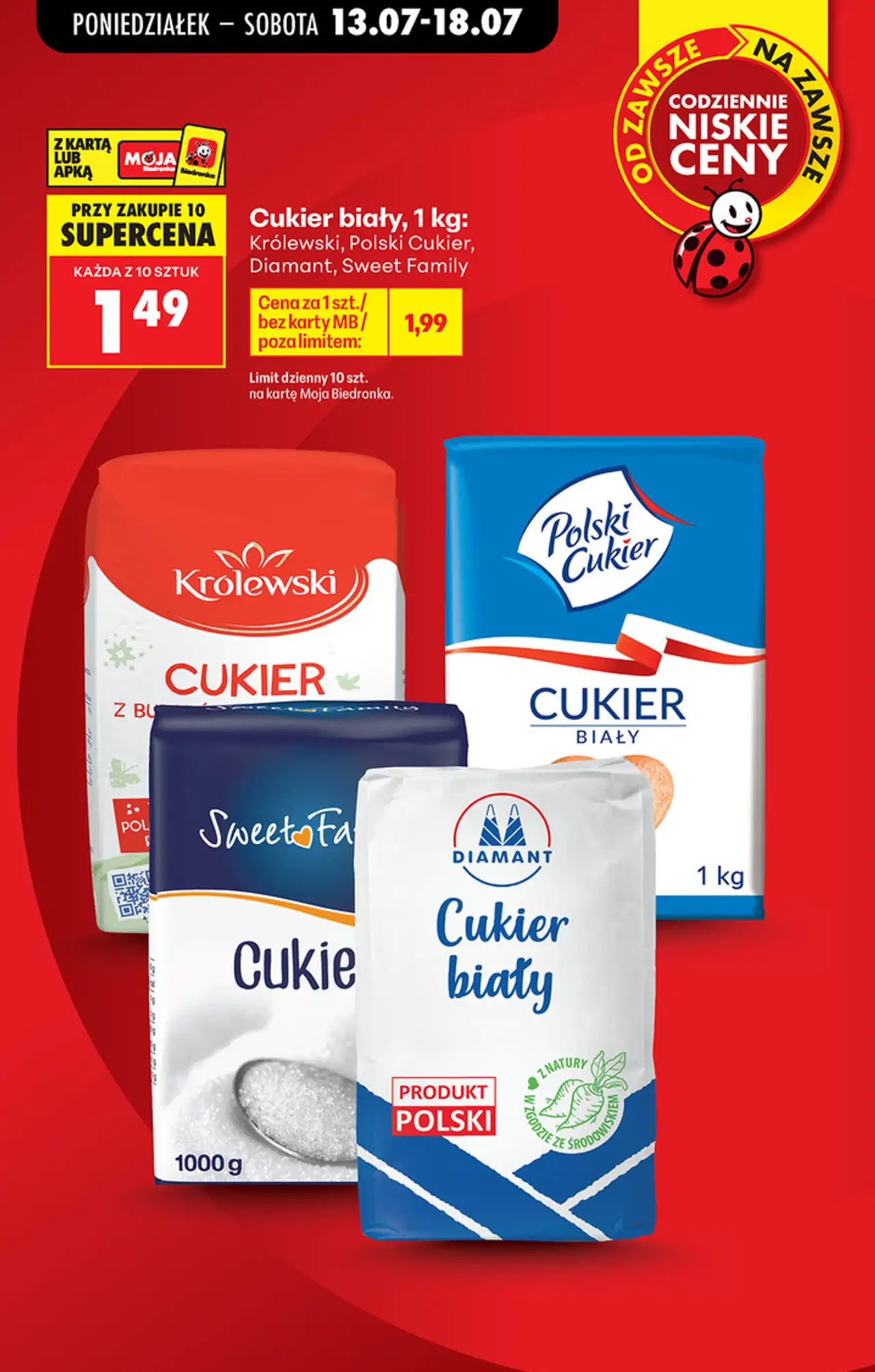 Cukier biały, 1 kg: Królewski, Polski Cukier, Diamant, Sweet Family