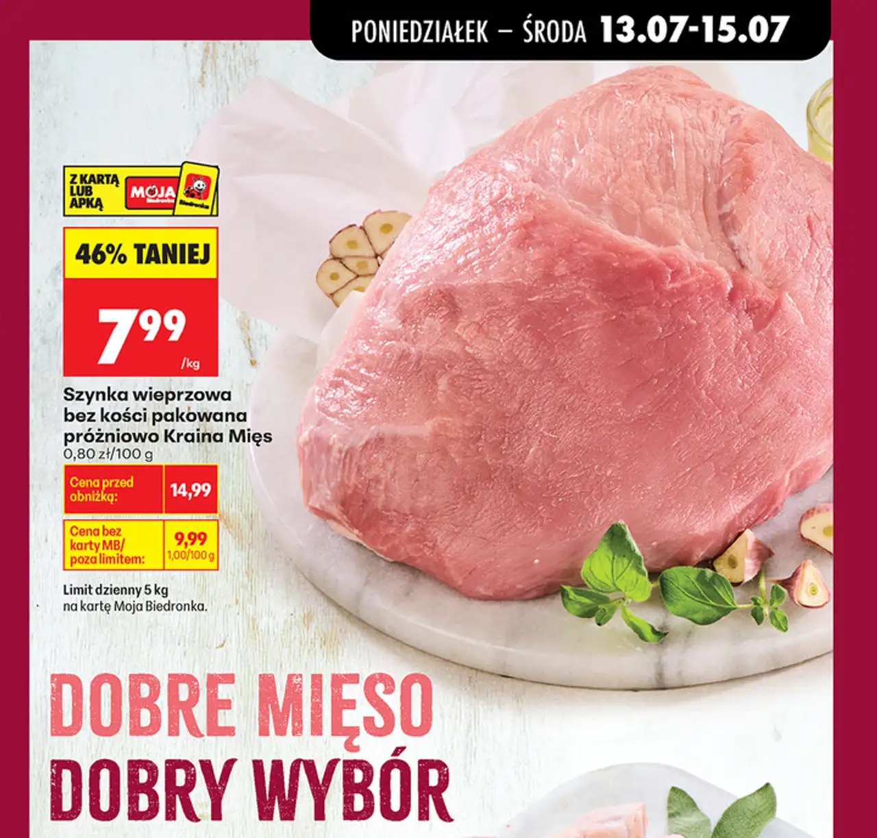 Szynka wieprzowa bez kości pakowana próżniowo Kraina Mięs