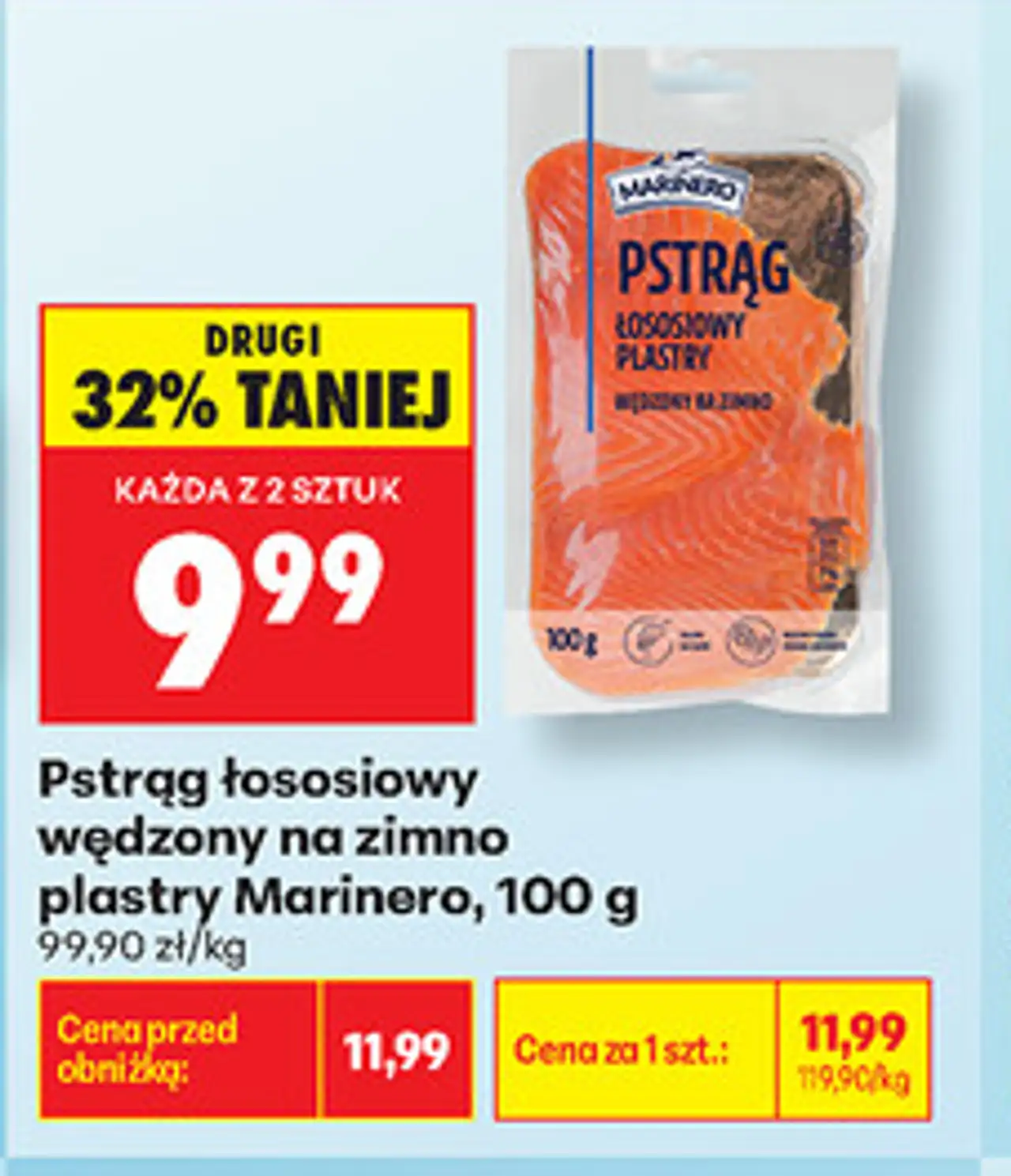 Pstrąg łososiowy wędzony na zimno plastry Marinero, 100 g