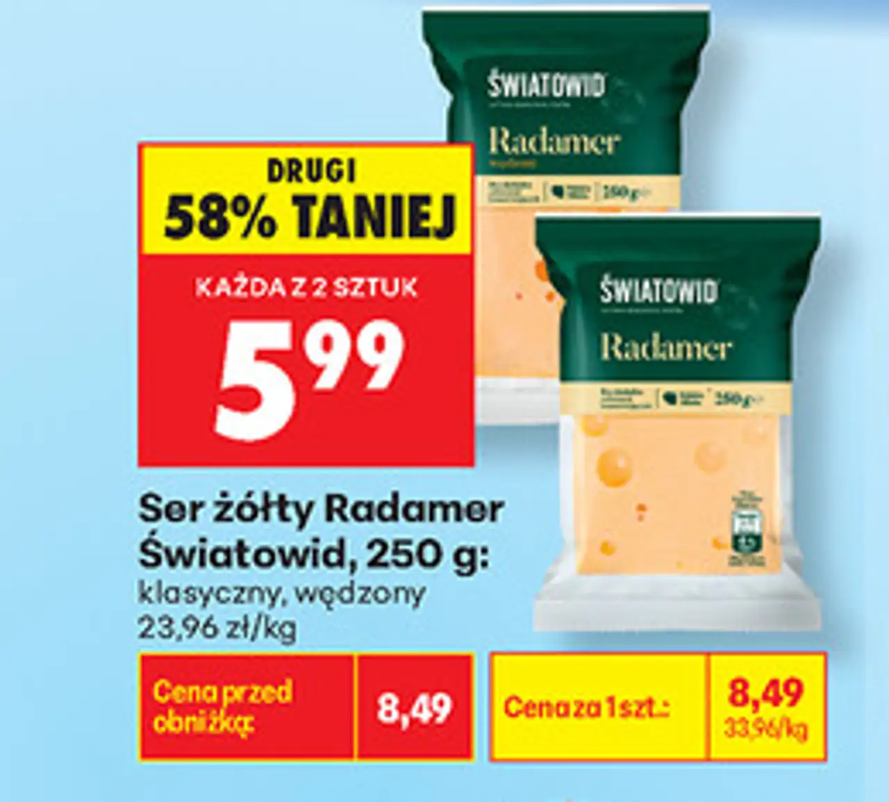 Ser żółty Radamer Światowid, 250 g: klasyczny, wędzony