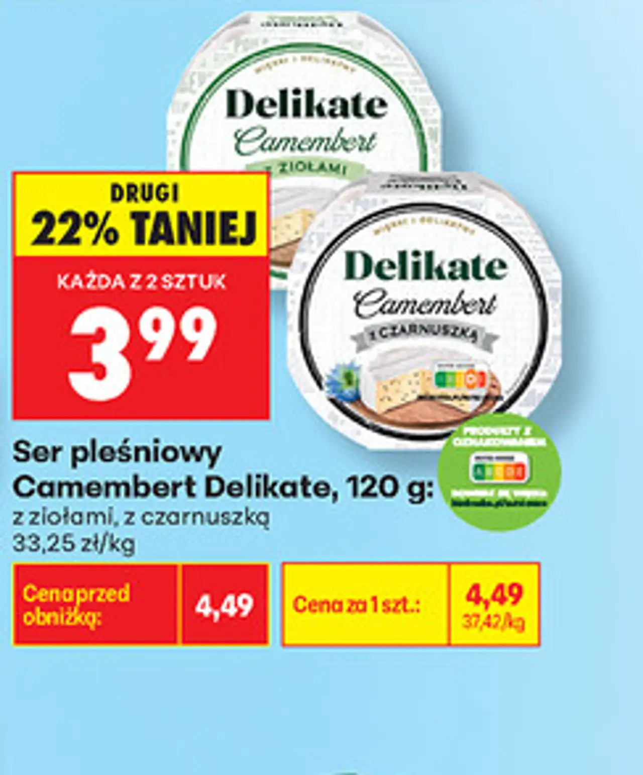 Ser pleśniowy Camembert Delikate, 120 g: z ziołami, z czarnuszką