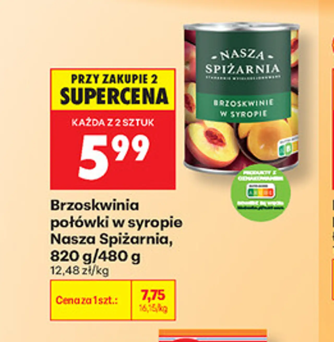 Brzoskwinia połówki w syropie Nasza Spiżarnia, 820 g/480 g