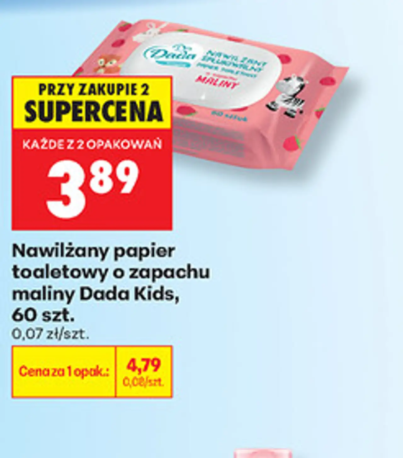 Nawilżany papier toaletowy o zapachu maliny Dada Kids, 60 szt.