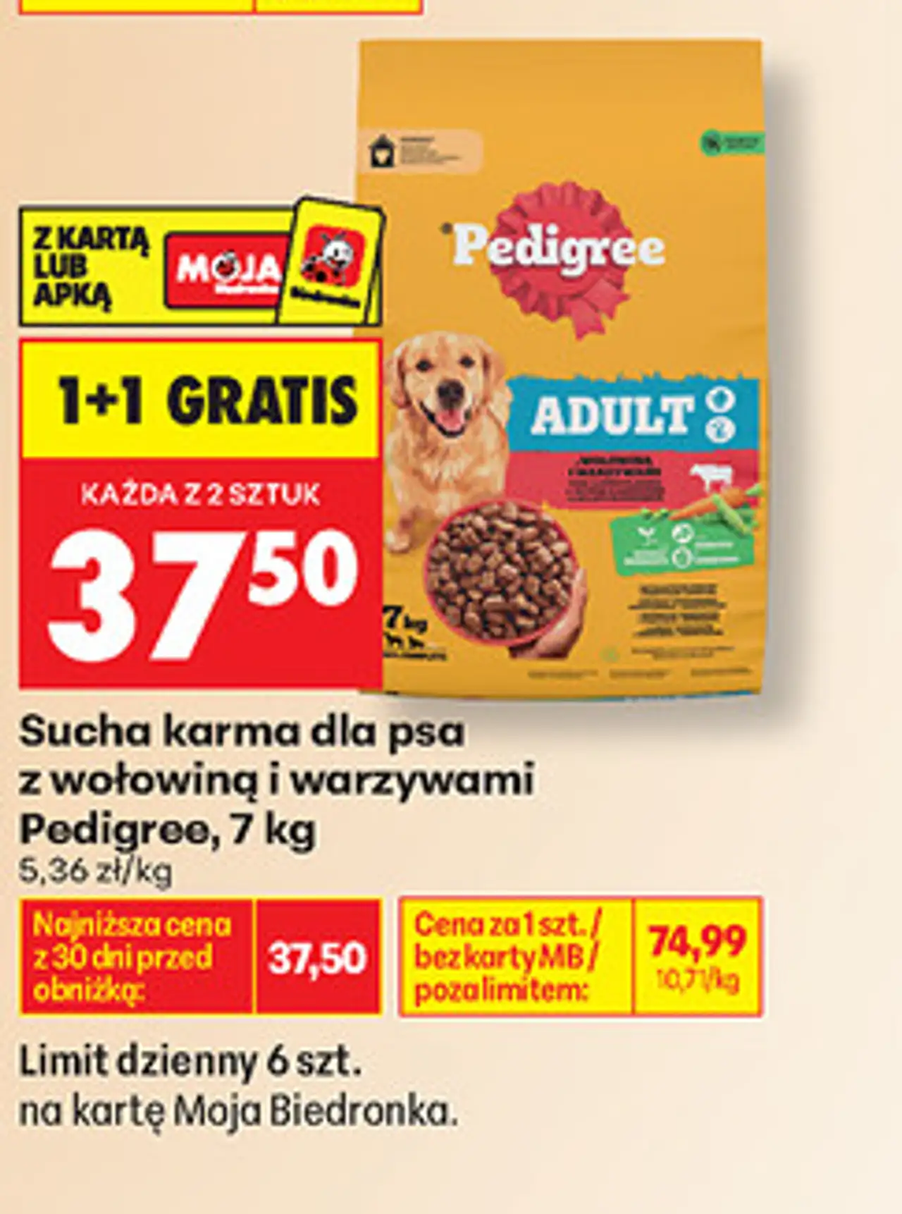 Sucha karma dla psa z wołowiną i warzywami Pedigree, 7 kg