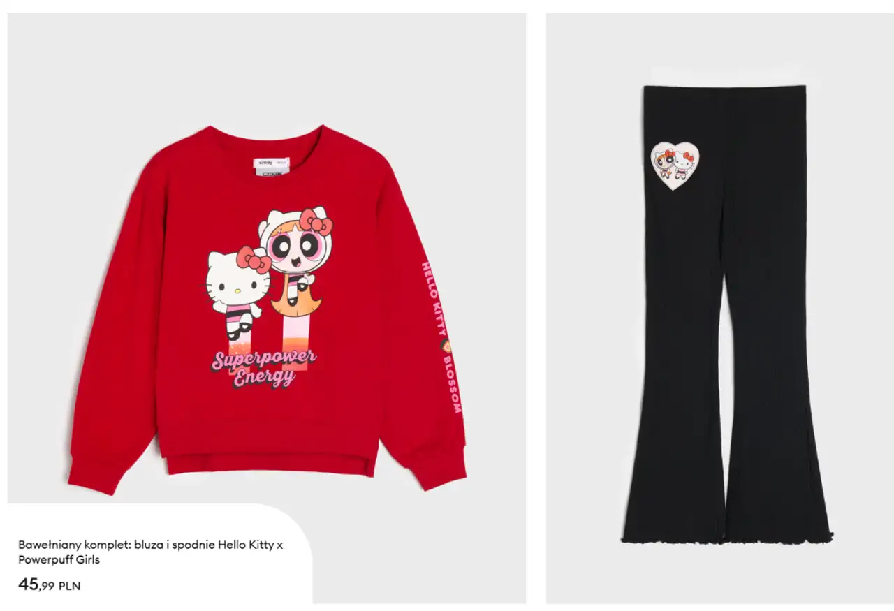 Bawełniany komplet: bluza i spodnie Hello Kitty x Powerpuff Girls