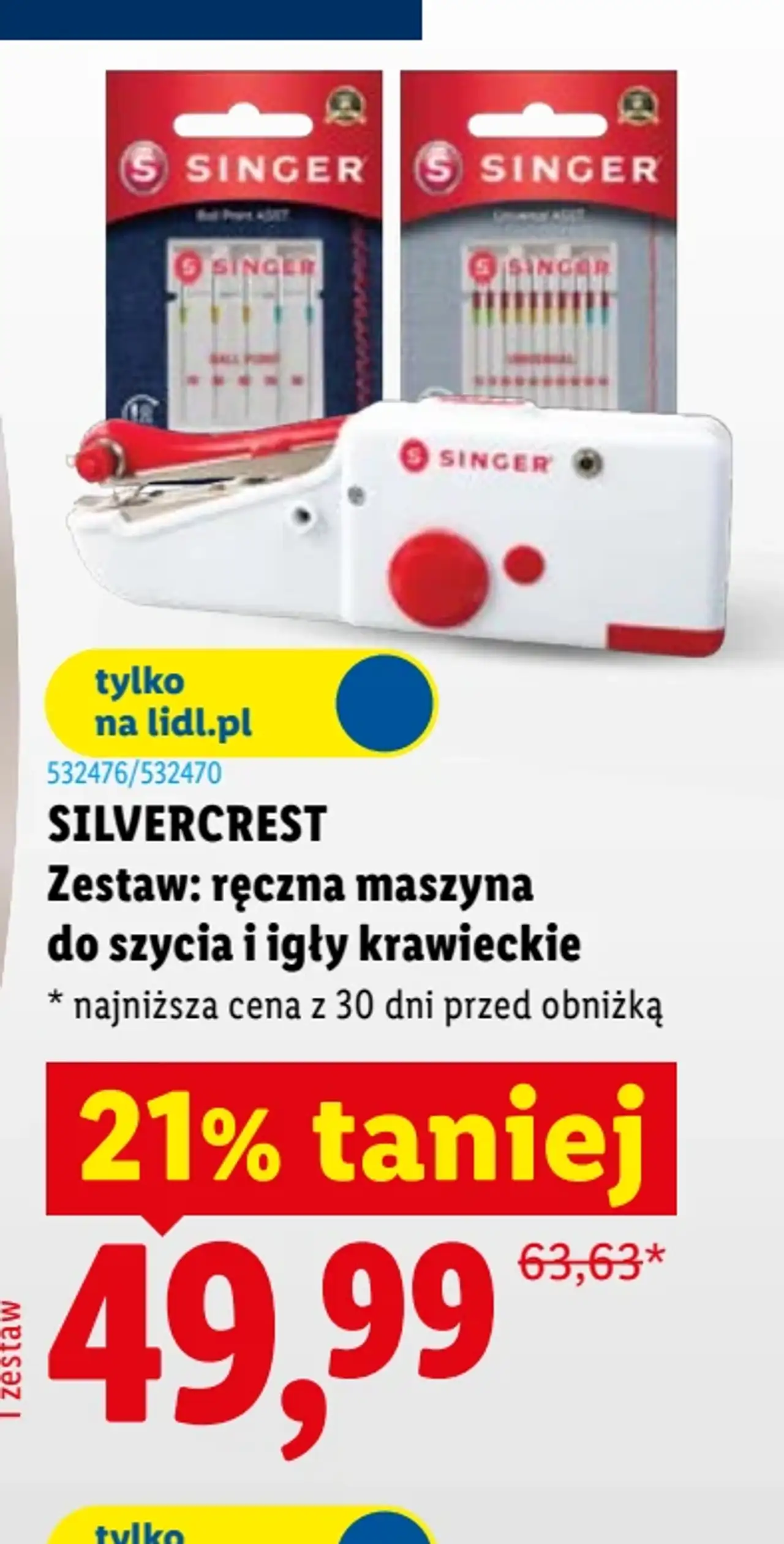 SILVERCREST Zestaw: ręczna maszyna do szycia i igły krawieckie
