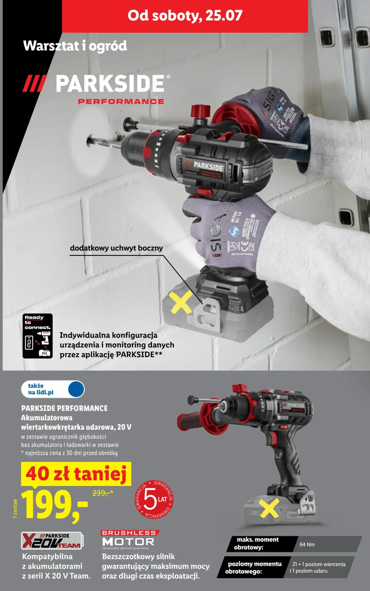 PARKSIDE PERFORMANCE Akumulatorowa wiertarkowkrętarka udarowa, 20 V