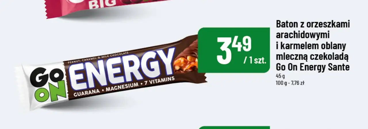 Baton z orzeszkami arachidowymi i karmelem oblany mleczną czekoladą Go On Energy Sante