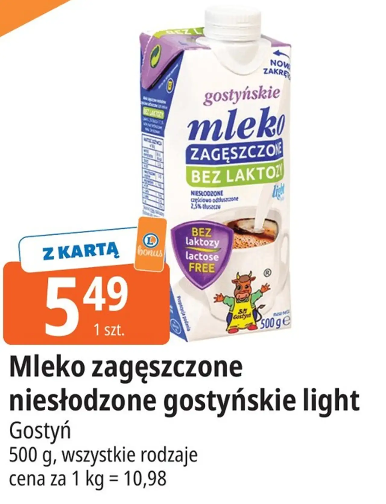 Mleko zagęszczone niesłodzone gostyńskie light Gostyń