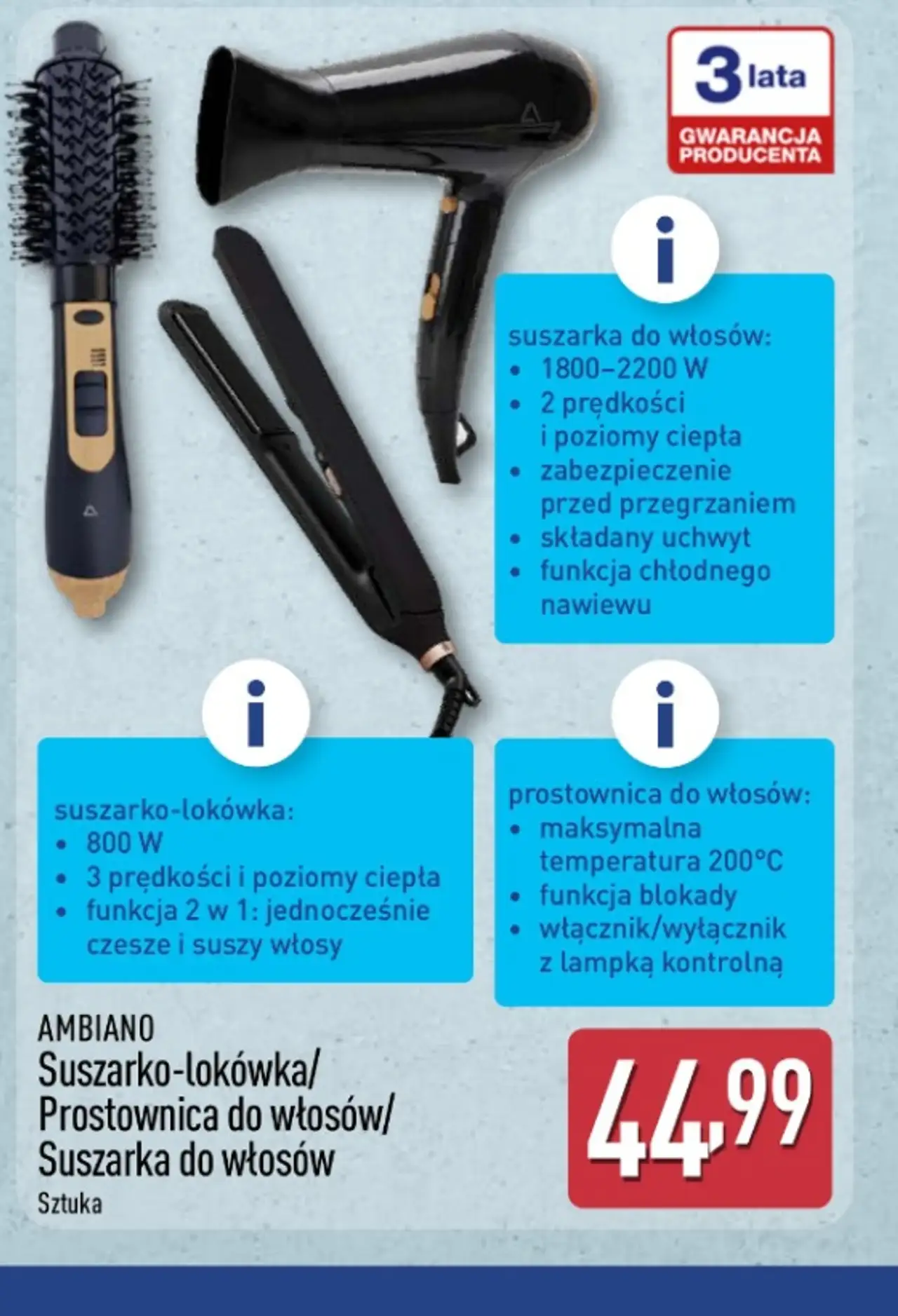 AMBIANO Suszarko-lokówka / Prostownica do włosów / Suszarka do włosów