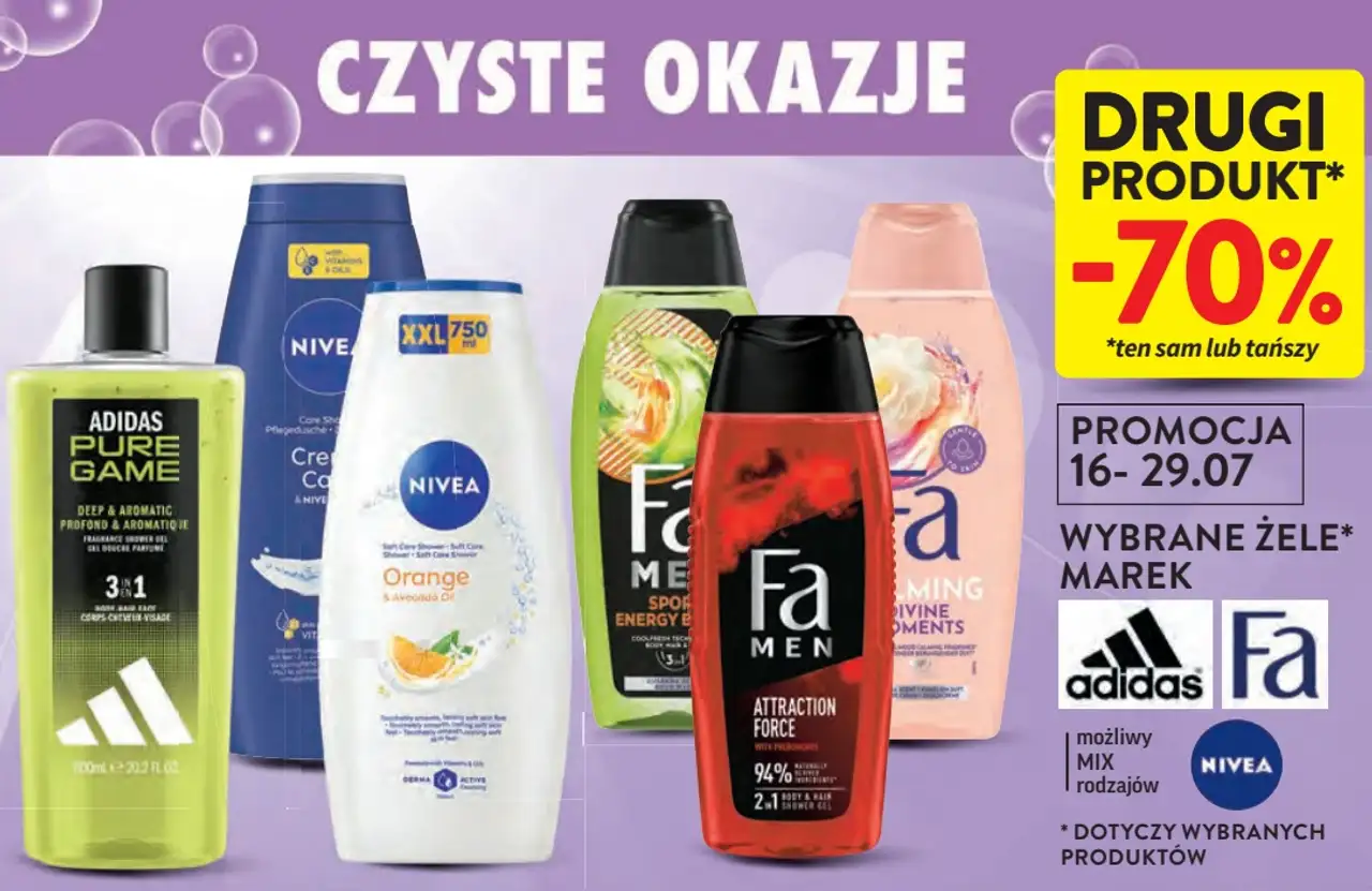 Wybrane żele pod prysznic Adidas, Fa, Nivea