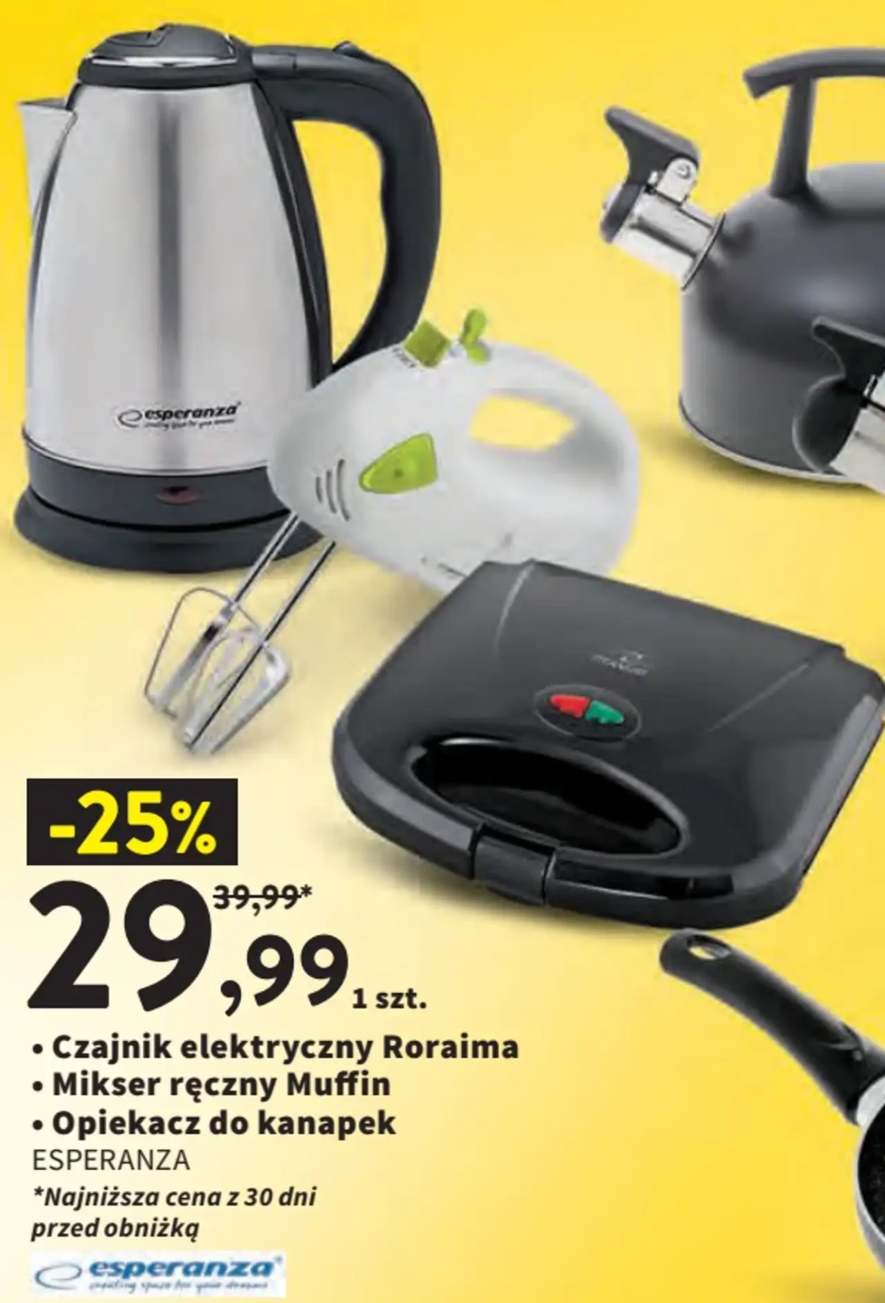 Sprzęt AGD Esperanza (Czajnik elektryczny Roraima / Mikser ręczny Muffin / Opiekacz do kanapek)