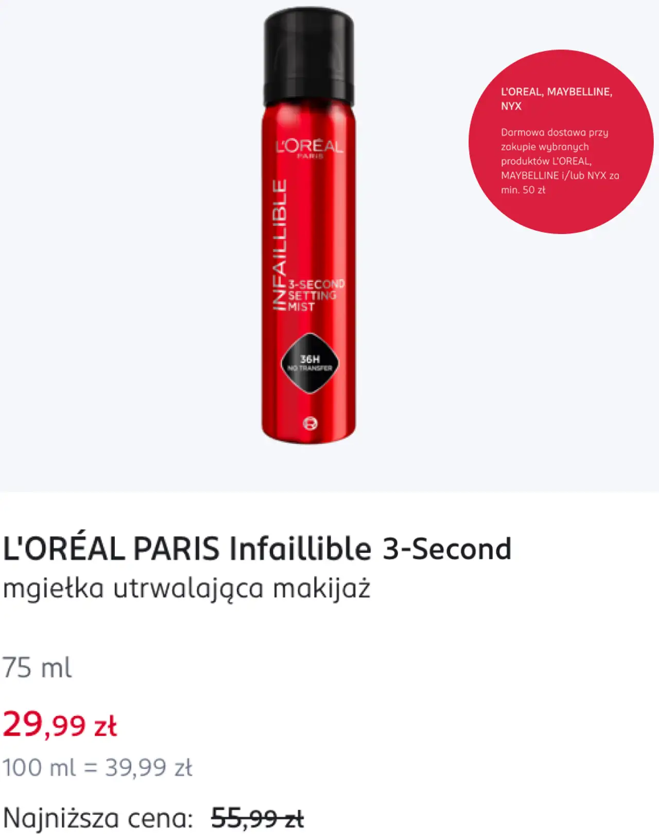 L'ORÉAL PARIS Infaillible 3-Second mgiełka utrwalająca makijaż