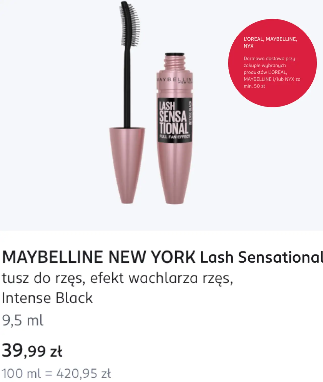 MAYBELLINE NEW YORK Lash Sensational tusz do rzęs, efekt wachlarza rzęs, Intense Black