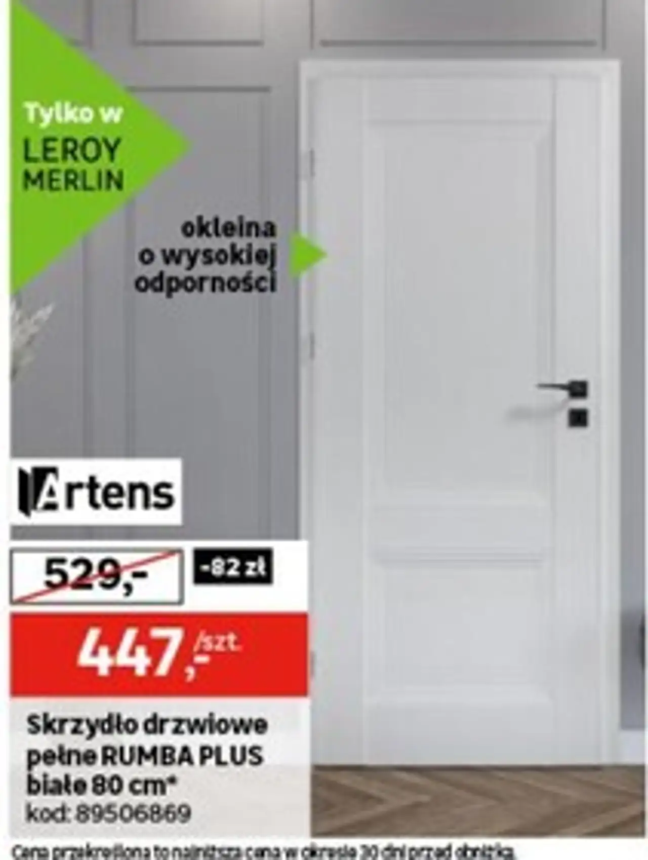 Skrzydło drzwiowe pełne Artens RUMBA PLUS białe 80 cm