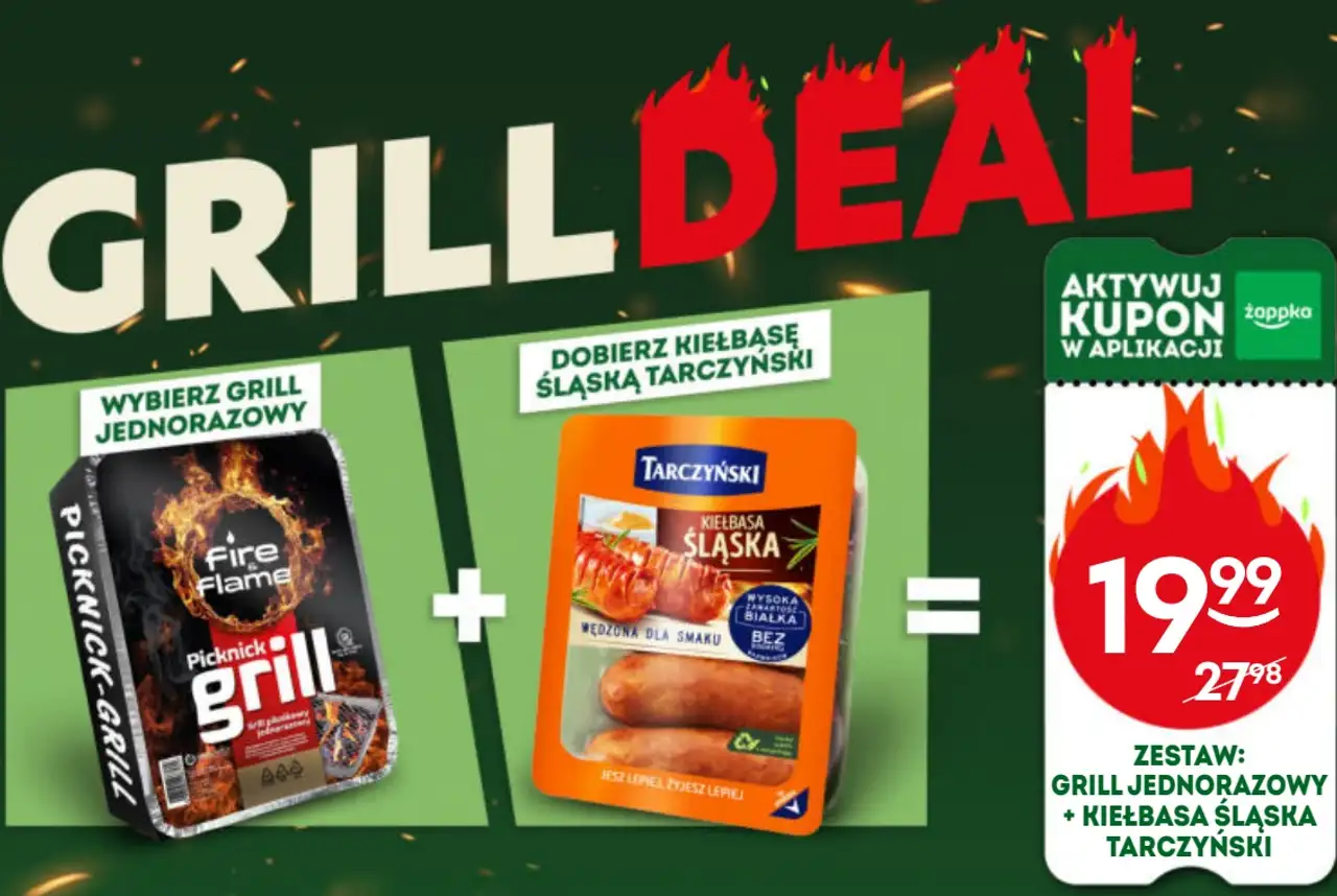 Zestaw: Grill jednorazowy Picknick Grill + Kiełbasa Śląska Tarczyński