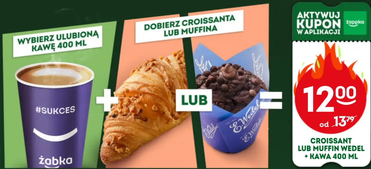 Żabka Kawa 400 ml + Croissant lub Muffin Wedel