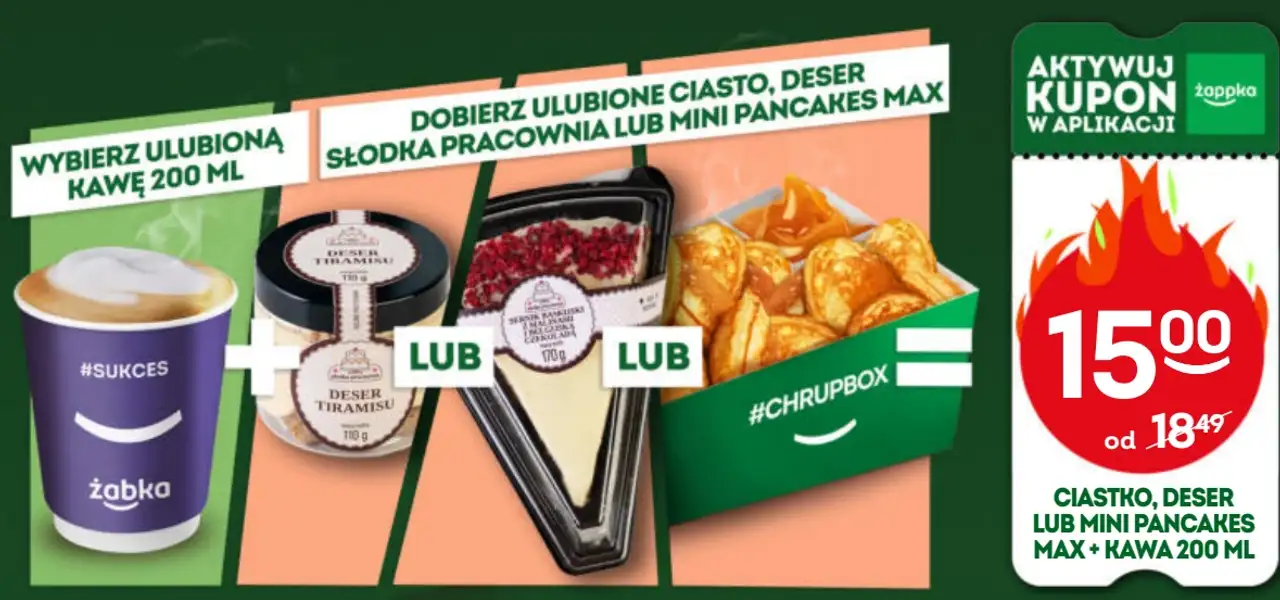 Żabka Kawa 200 ml + Ciastko, deser lub Mini Pancakes Max