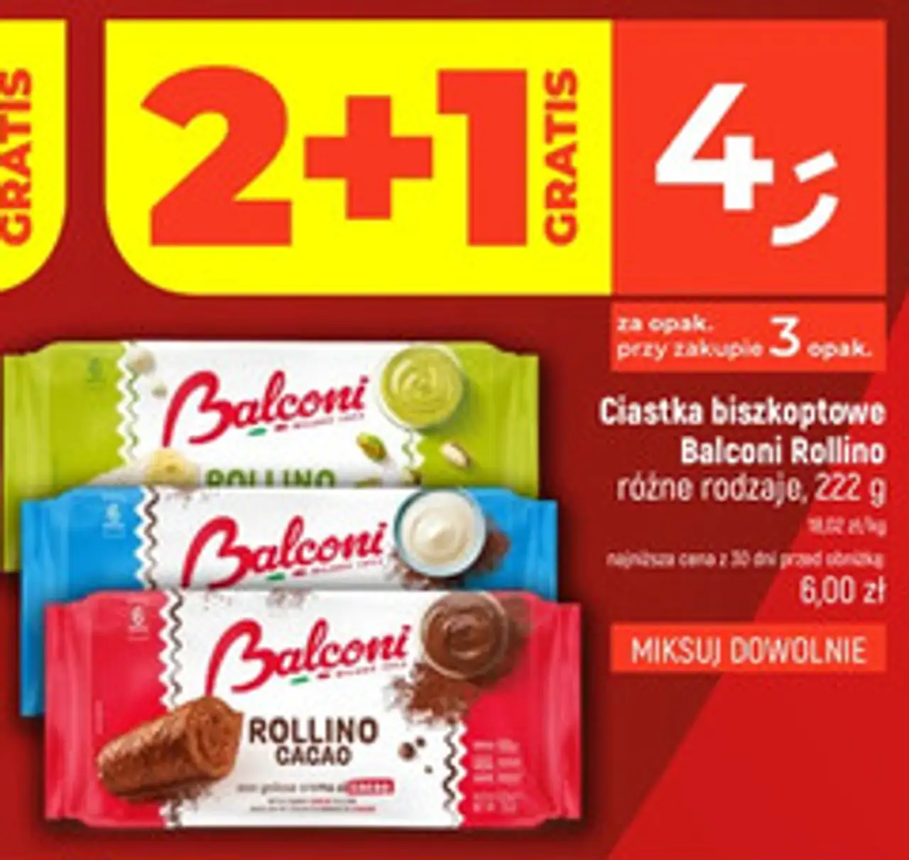 Ciastka biszkoptowe Balconi Rollino różne rodzaje, 222 g
