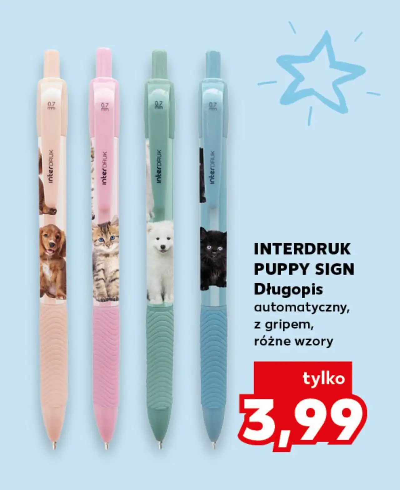 INTERDRUK PUPPY SIGN Długopis automatyczny, z gripem, różne wzory
