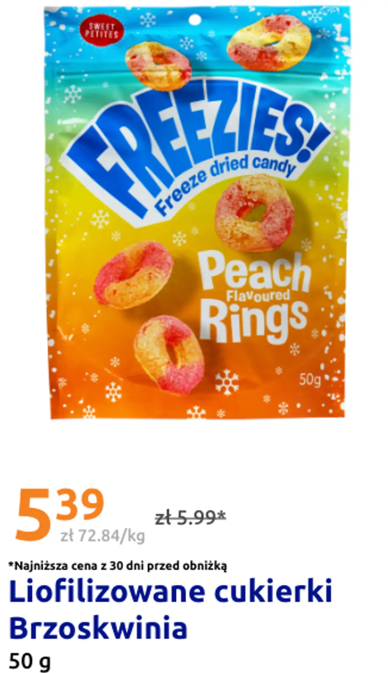 Liofilizowane cukierki Brzoskwinia Sweet Petites Freezies! Peach Flavoured Rings 50 g