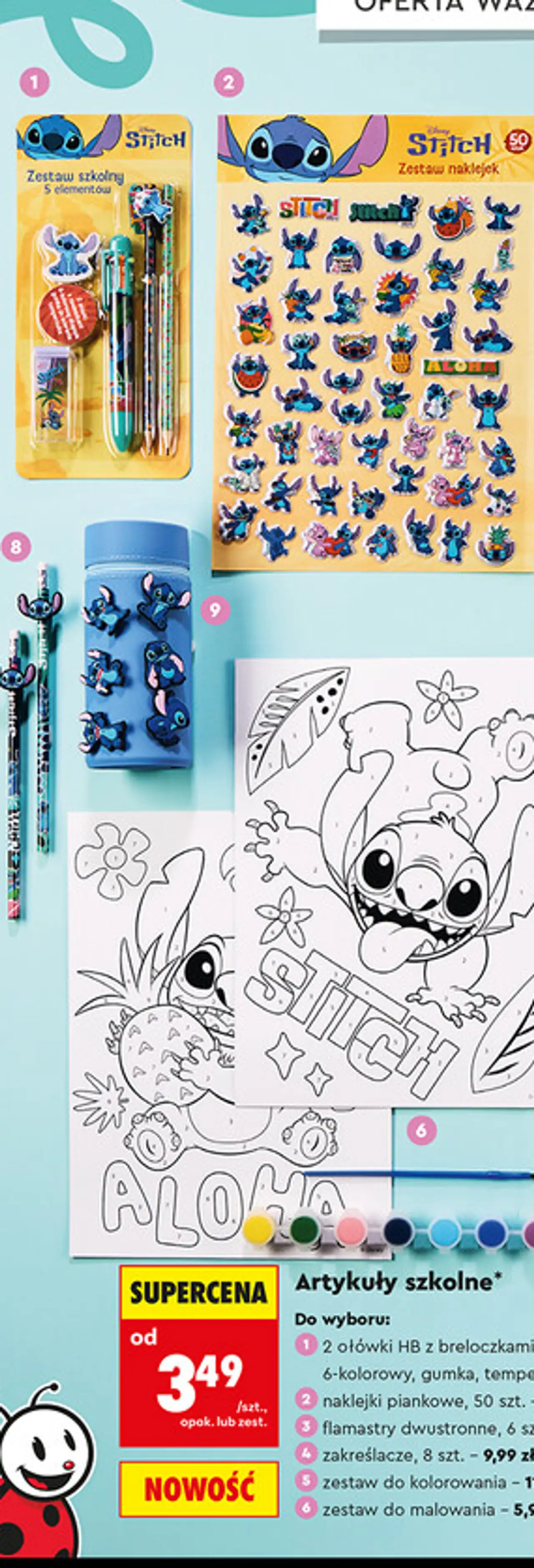 Artykuły szkolne Disney Stitch (m.in. ołówki, naklejki, piórnik, zestaw do malowania)