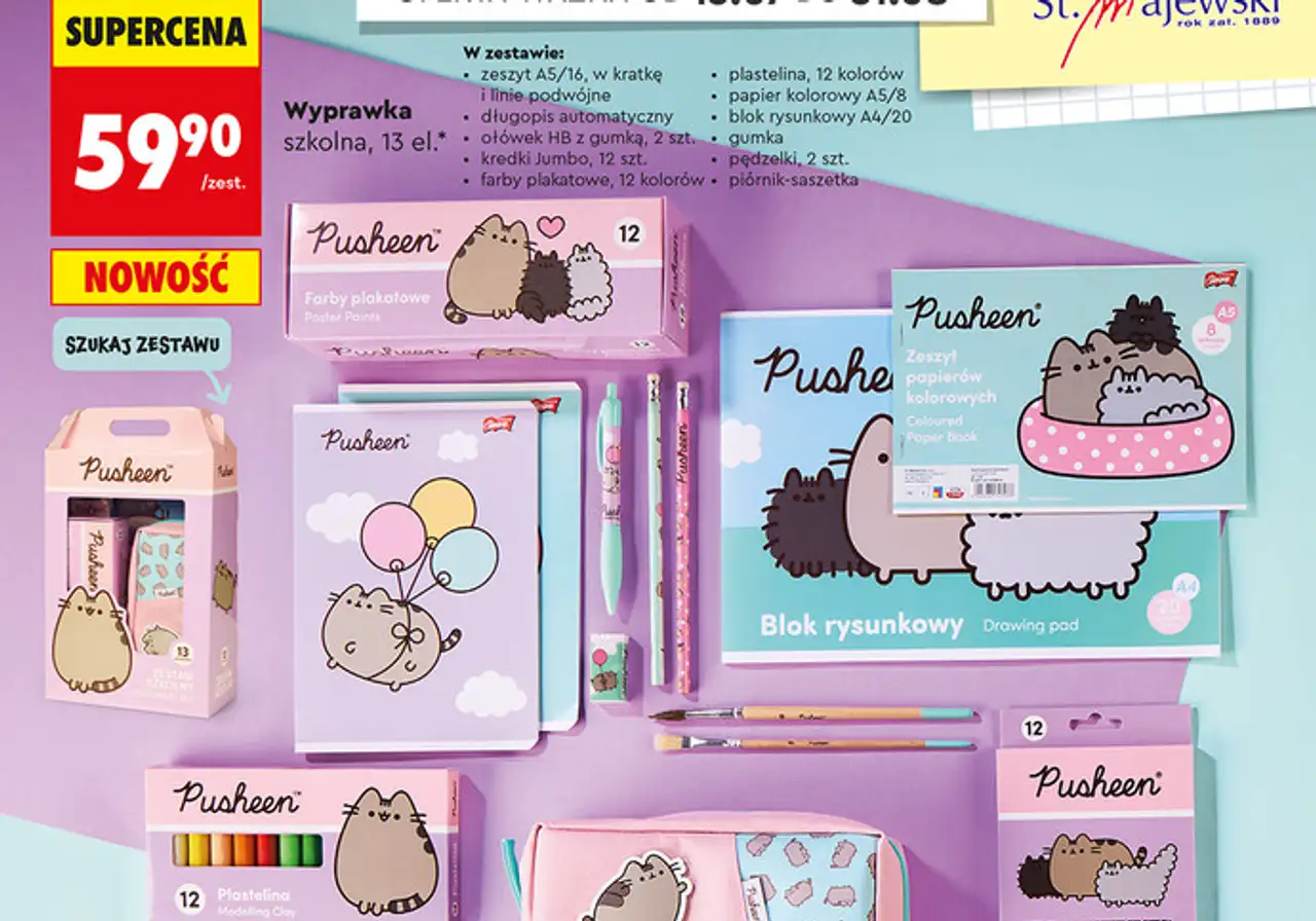 Wyprawka szkolna Pusheen St. Majewski, 13 el.