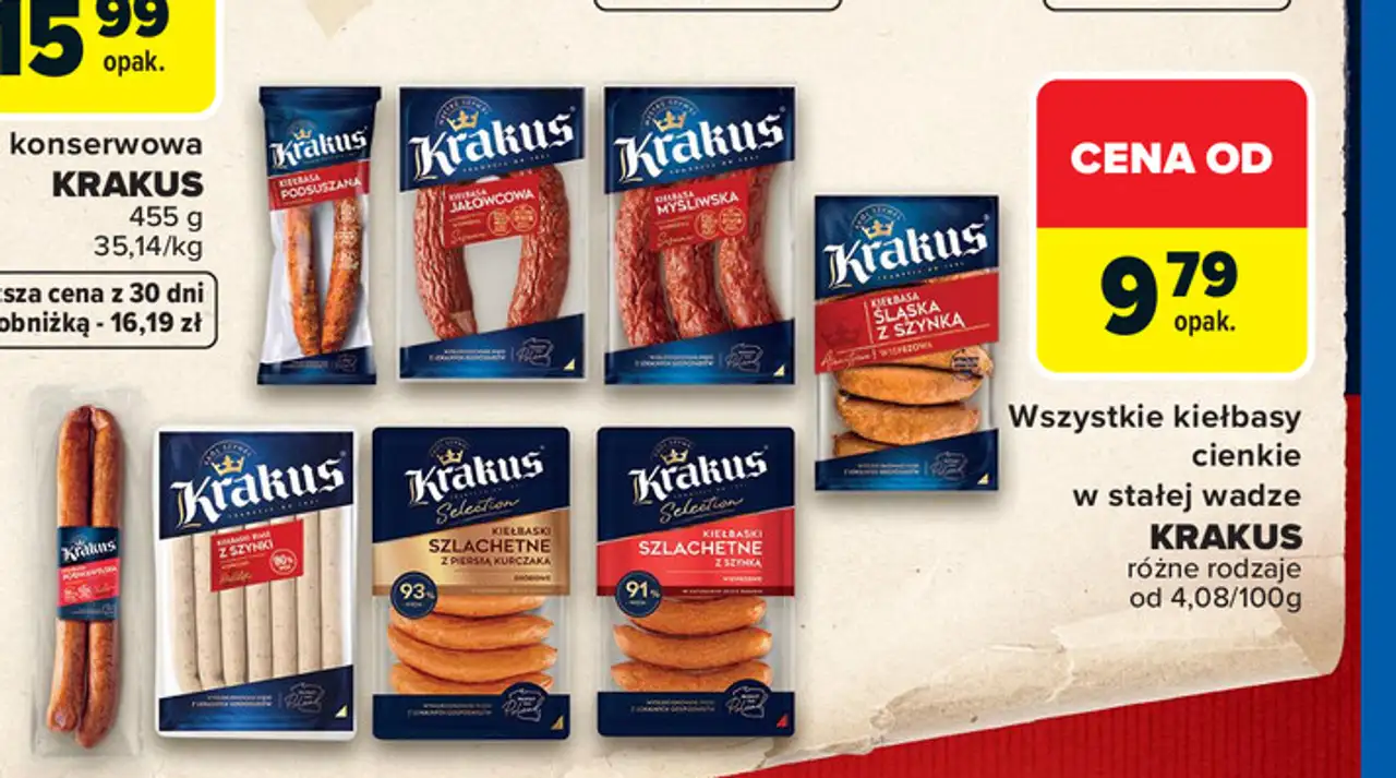 Wszystkie kiełbasy cienkie w stałej wadze Krakus