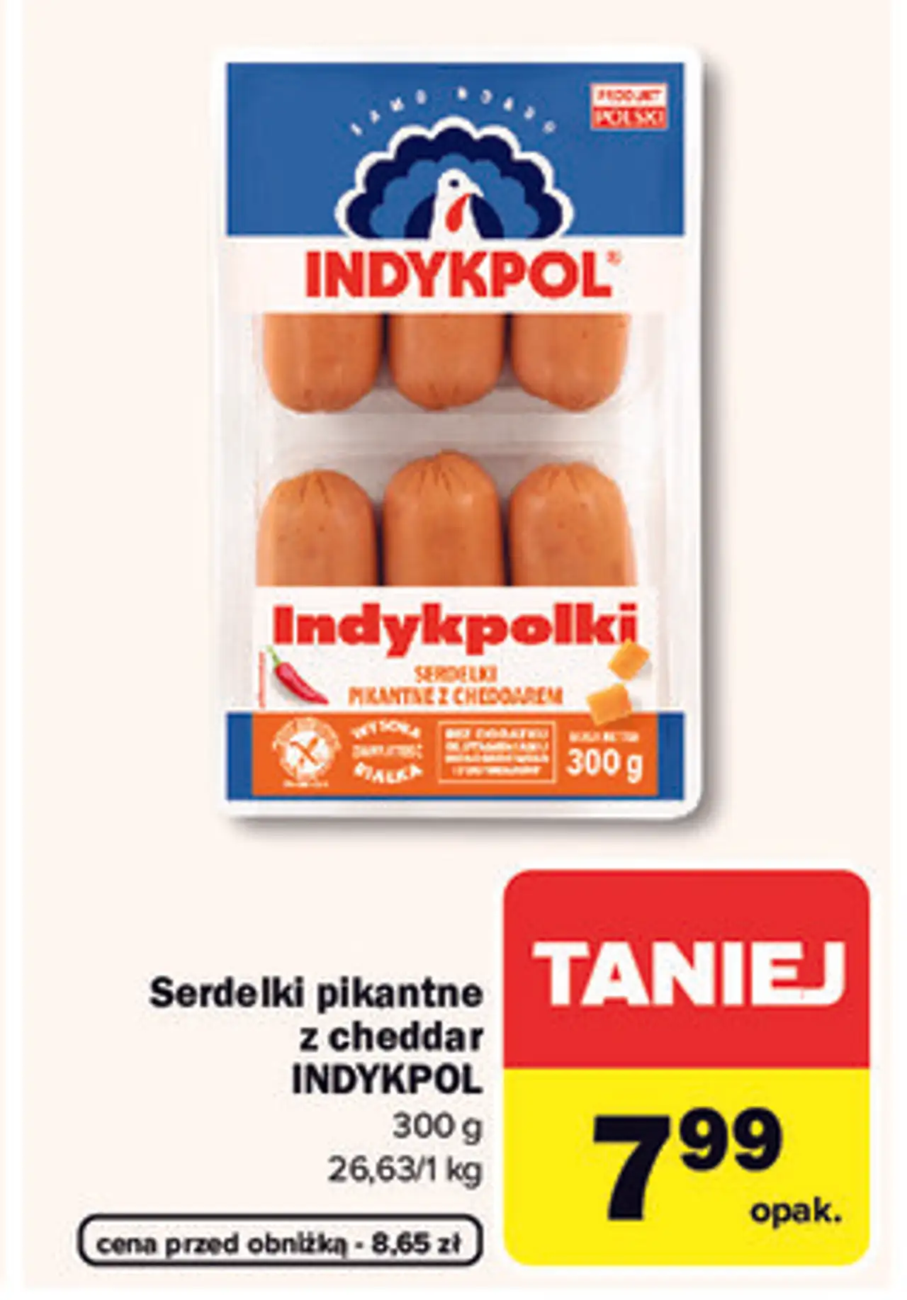 Serdelki pikantne z cheddar INDYKPOL