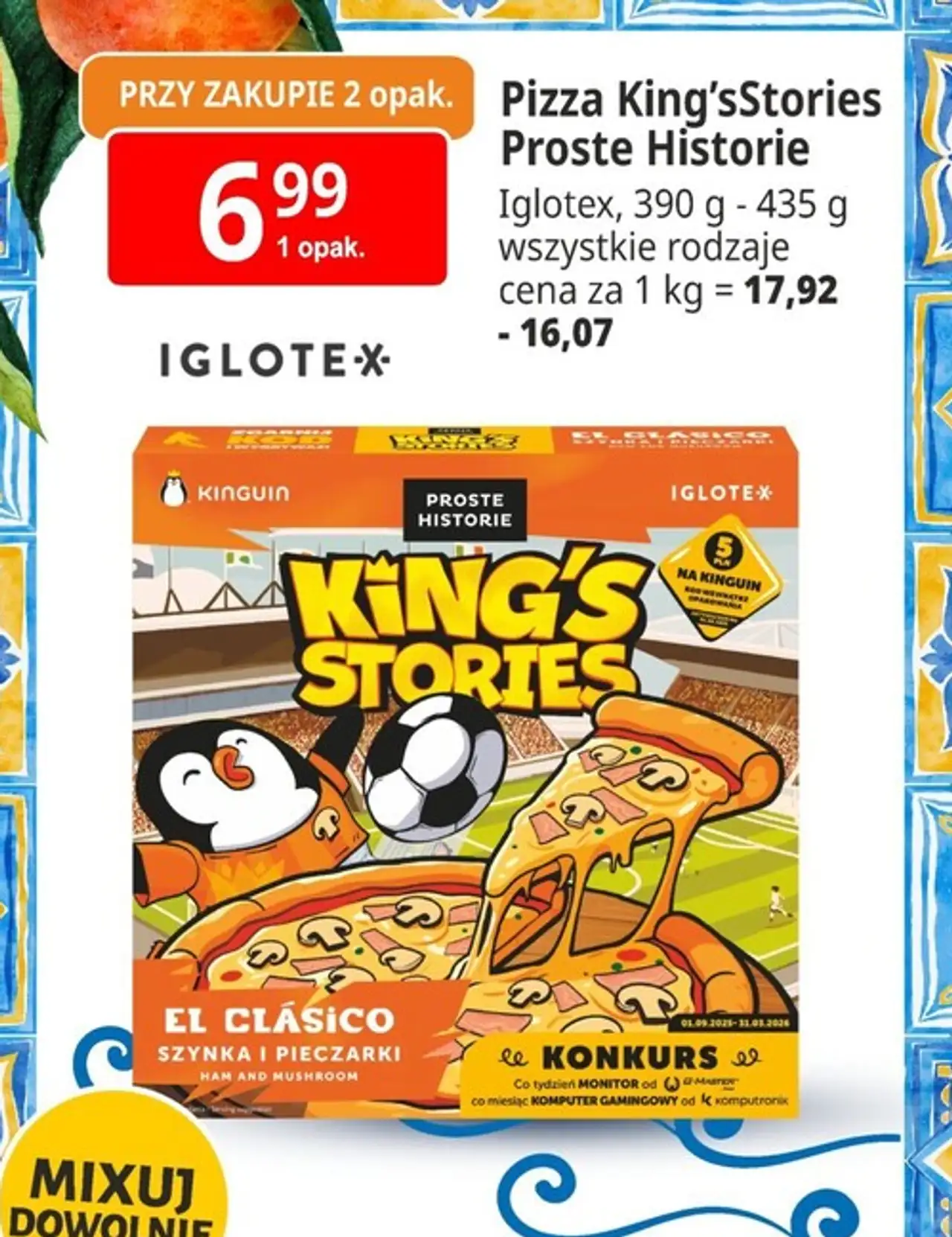 Pizza king's stories el clasico szynka i pieczarki Iglotex Proste Historie